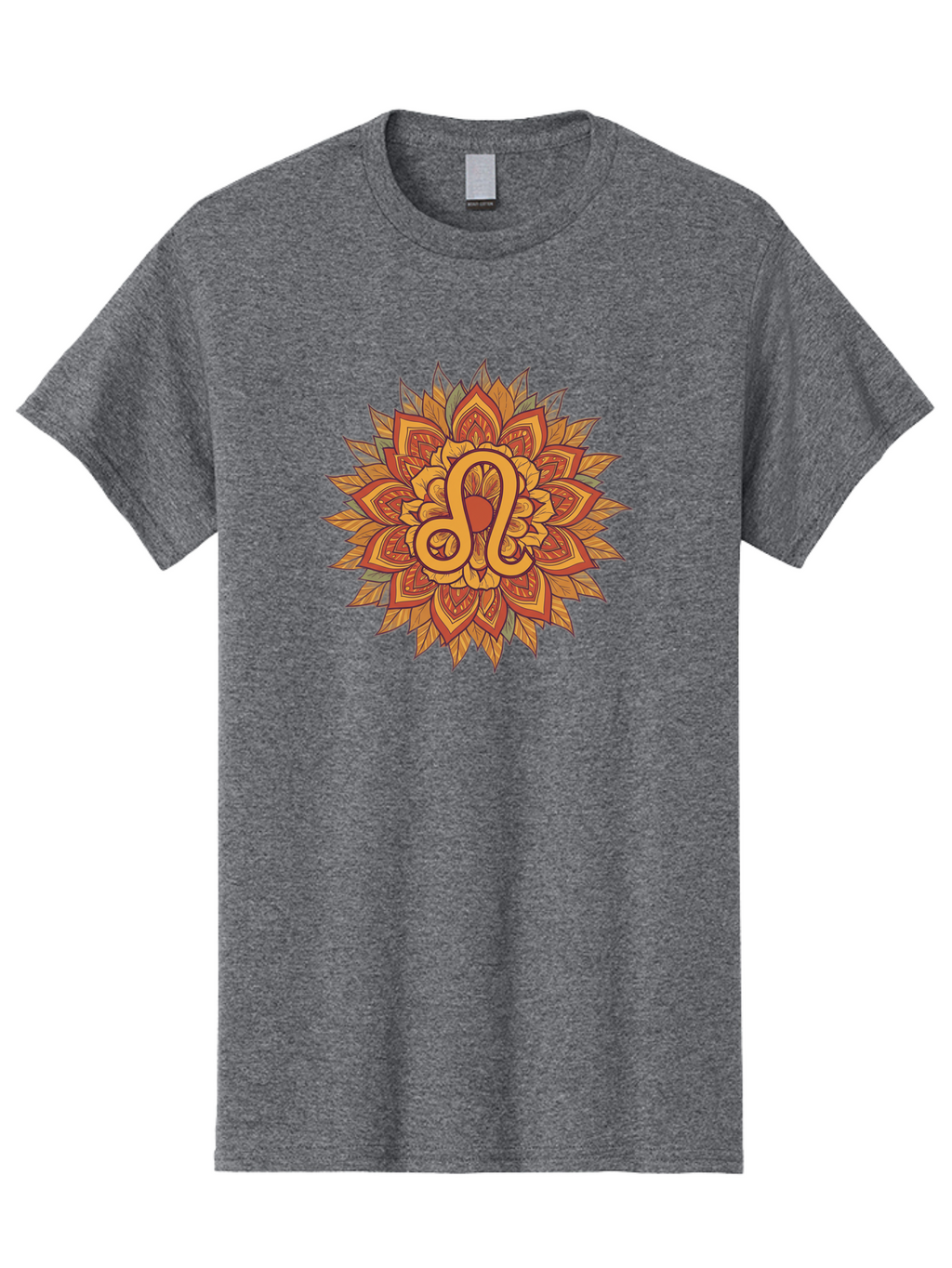 Libra-Symbol-Mandala Men'S Graphic Tee, 100% Cotton, Comfortable Casual Summer Wear, Machine Washable, Libra Symbol, Intricate Mandala Design, Floral Patterns, Orange And Red Hues, Symbolic Representation, Astrological Sign, Zodiac Art, Bae219