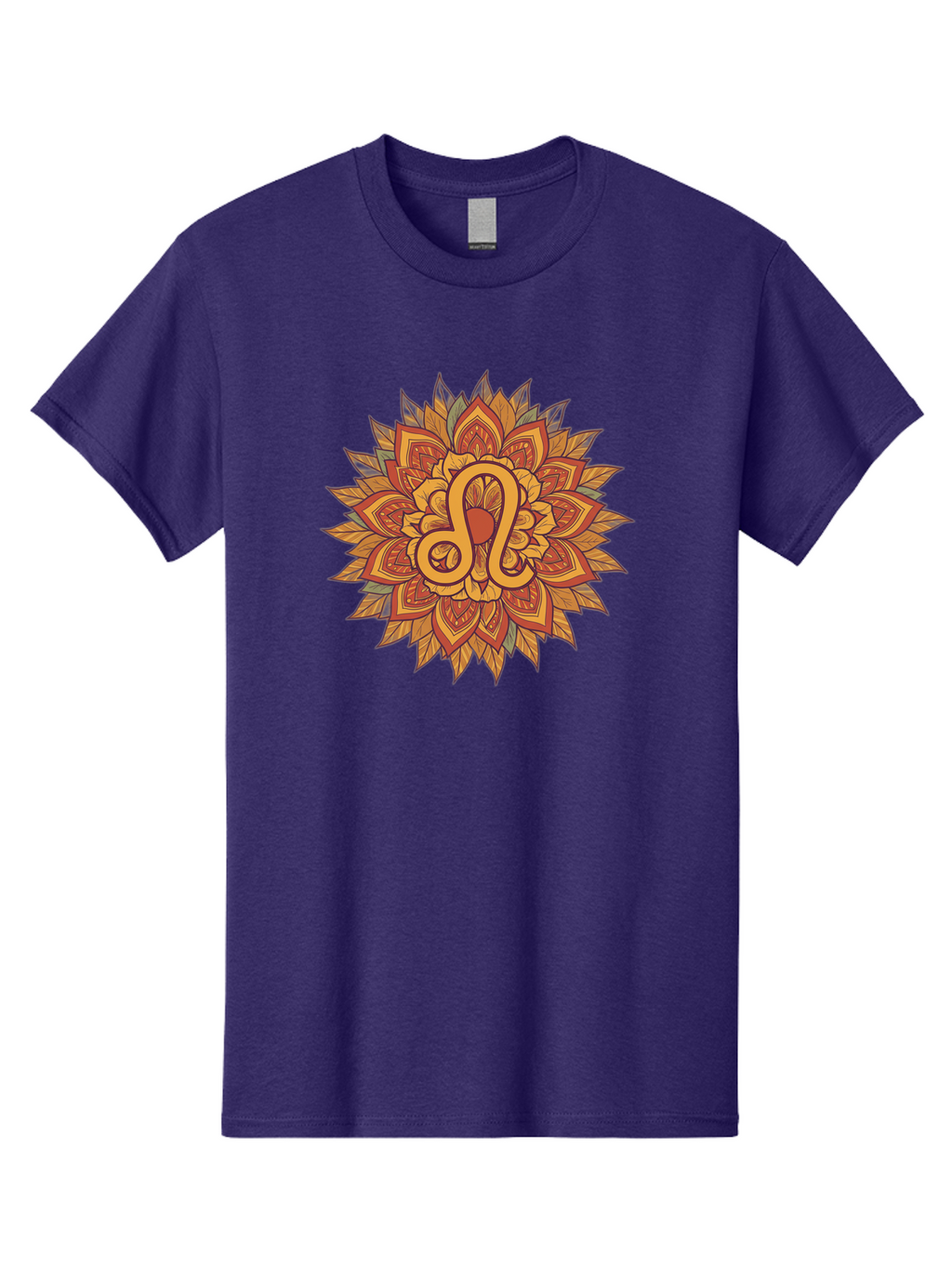 Libra-Symbol-Mandala Men'S Graphic Tee, 100% Cotton, Comfortable Casual Summer Wear, Machine Washable, Libra Symbol, Intricate Mandala Design, Floral Patterns, Orange And Red Hues, Symbolic Representation, Astrological Sign, Zodiac Art, Bae219