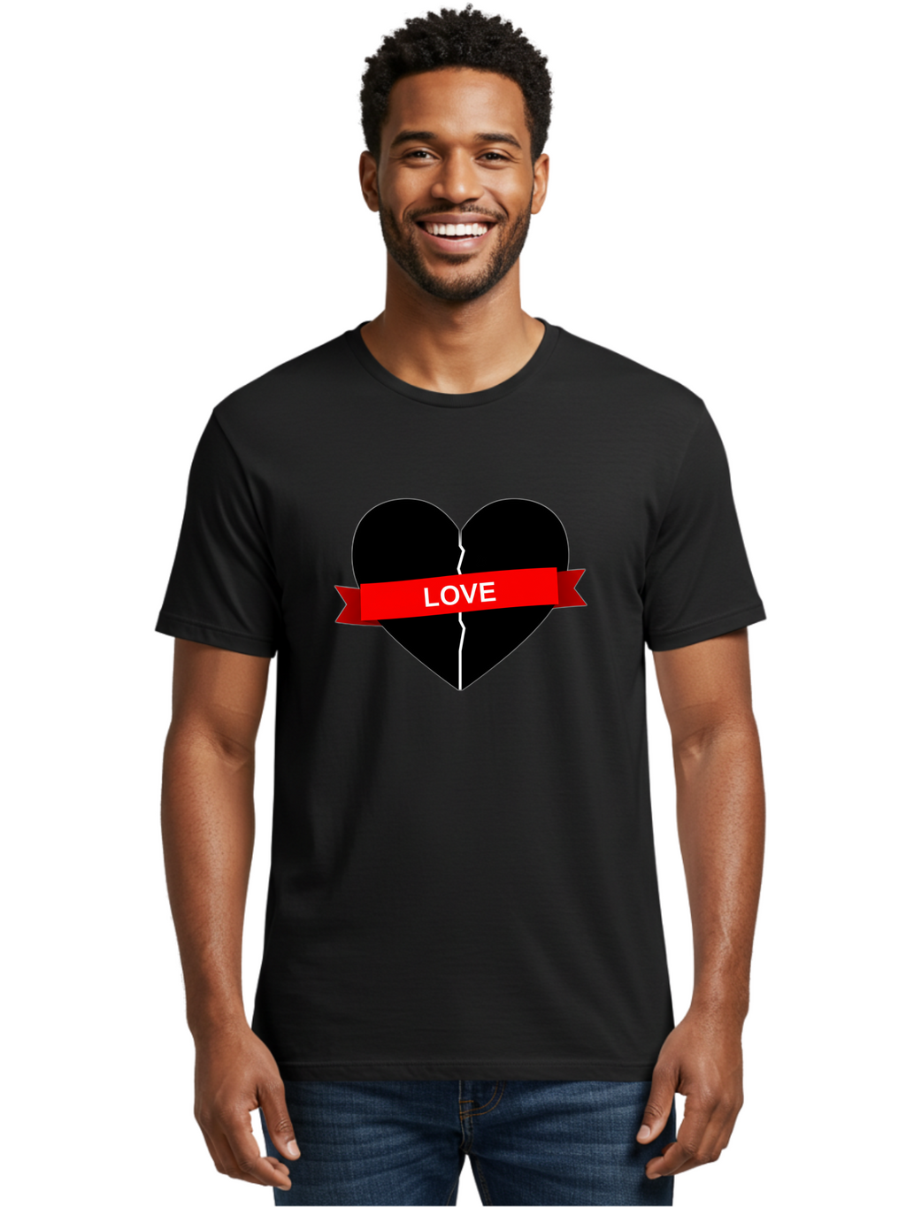 Love-Broken-Heart Men'S Graphic Tee, 100% Cotton, Comfortable Casual Summer Wear, Machine Washable, Broken Heart, Heartbreak, Love Symbol, Red Ribbon, White Text, Split Heart, Cracked Heart, Heart Illustration, Heart Graphic, Torn Love Bae224