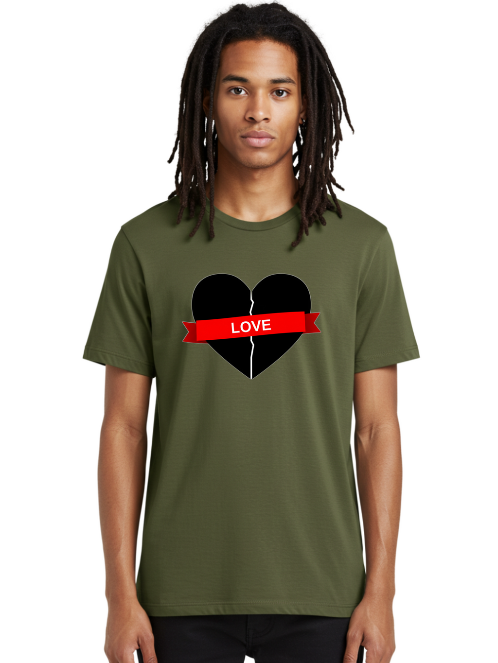 Love-Broken-Heart Men'S Graphic Tee, 100% Cotton, Comfortable Casual Summer Wear, Machine Washable, Broken Heart, Heartbreak, Love Symbol, Red Ribbon, White Text, Split Heart, Cracked Heart, Heart Illustration, Heart Graphic, Torn Love Bae224