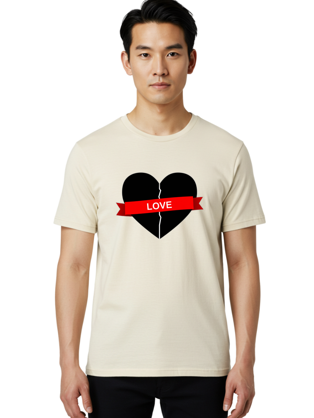 Love-Broken-Heart Men'S Graphic Tee, 100% Cotton, Comfortable Casual Summer Wear, Machine Washable, Broken Heart, Heartbreak, Love Symbol, Red Ribbon, White Text, Split Heart, Cracked Heart, Heart Illustration, Heart Graphic, Torn Love Bae224