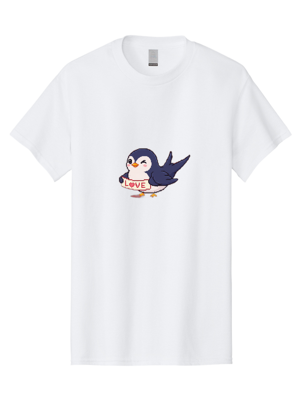 Love-Penguin Men'S Graphic Tee, 100% Cotton, Comfortable Casual Summer Wear, Machine Washable, Cute Penguin, Pixel Art, Love Sign, Heart Symbol, Adorable Animal, Cartoon Character, Sweet Expression, Digital Illustration, Kawaii Style Bae225