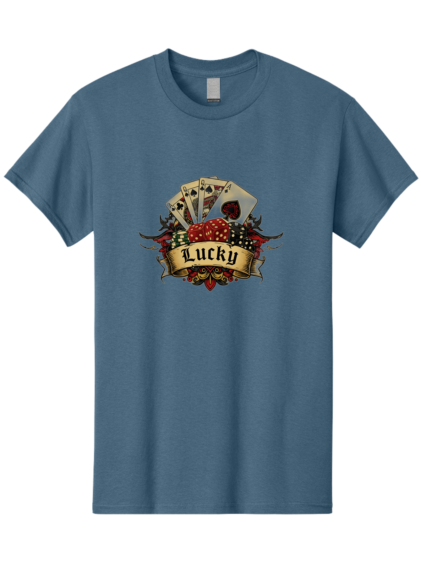 Lucky-1 Men'S Graphic Tee, 100% Cotton, Comfortable Casual Summer Wear, Machine Washable, Lucky Charm, Playing Cards, Poker Dice, Red Dice, Casino Luck, Gaming Good Fortune, Gambler'S Luck, Poker Game, Card Game Bae226