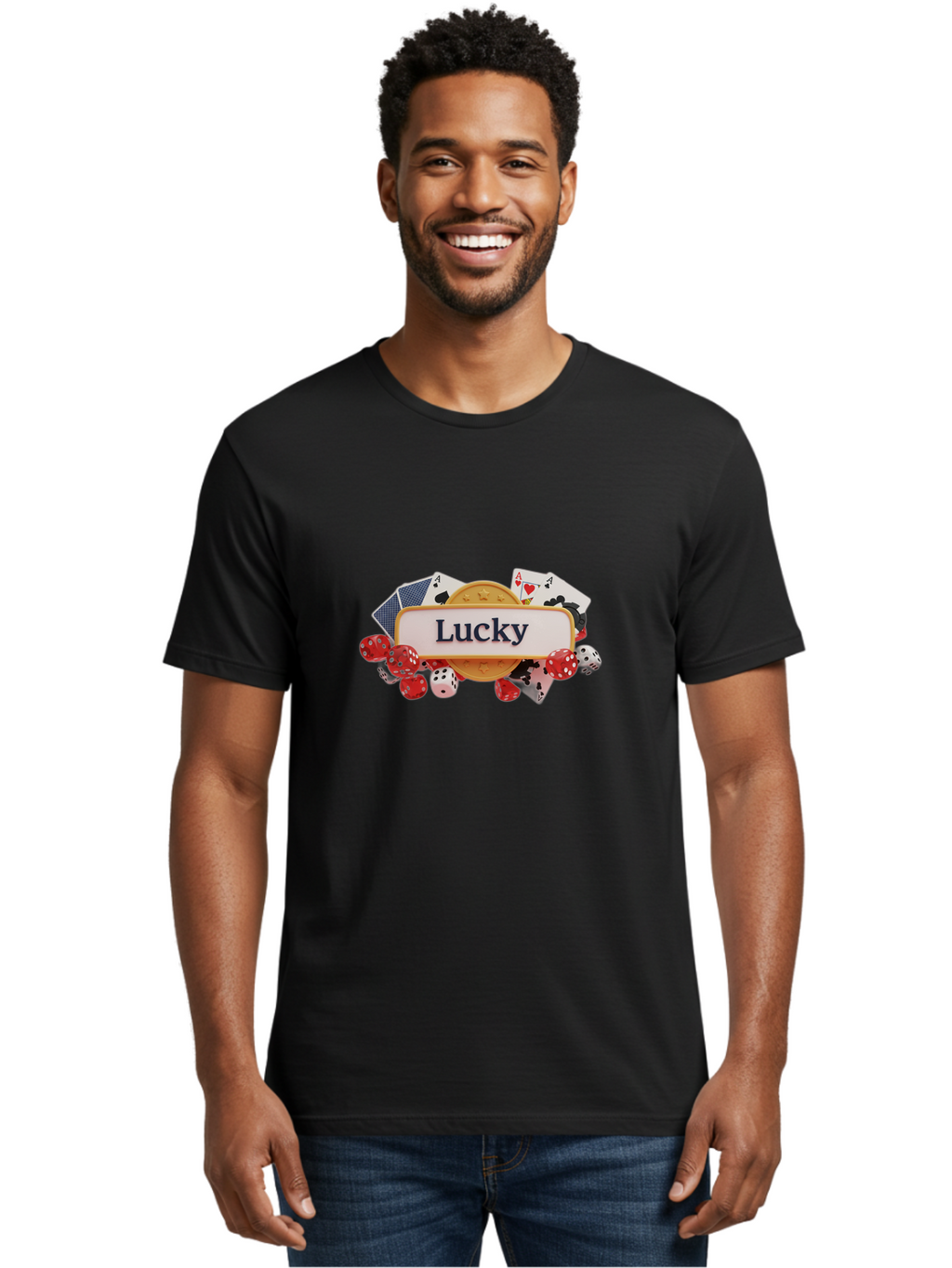 Lucky Men'S Graphic Tee, 100% Cotton, Comfortable Casual Summer Wear, Machine Washable, Lucky Charm, Playing Cards, Poker Dice, Casino Games, Gambler'S Luck, Good Fortune, Winning Streak, Lady Luck Bae227