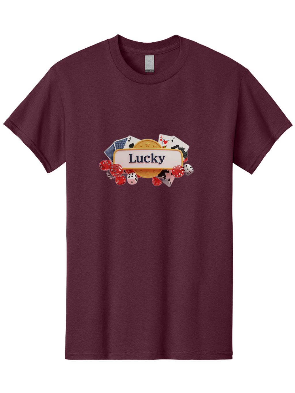 Lucky Men'S Graphic Tee, 100% Cotton, Comfortable Casual Summer Wear, Machine Washable, Lucky Charm, Playing Cards, Poker Dice, Casino Games, Gambler'S Luck, Good Fortune, Winning Streak, Lady Luck Bae227
