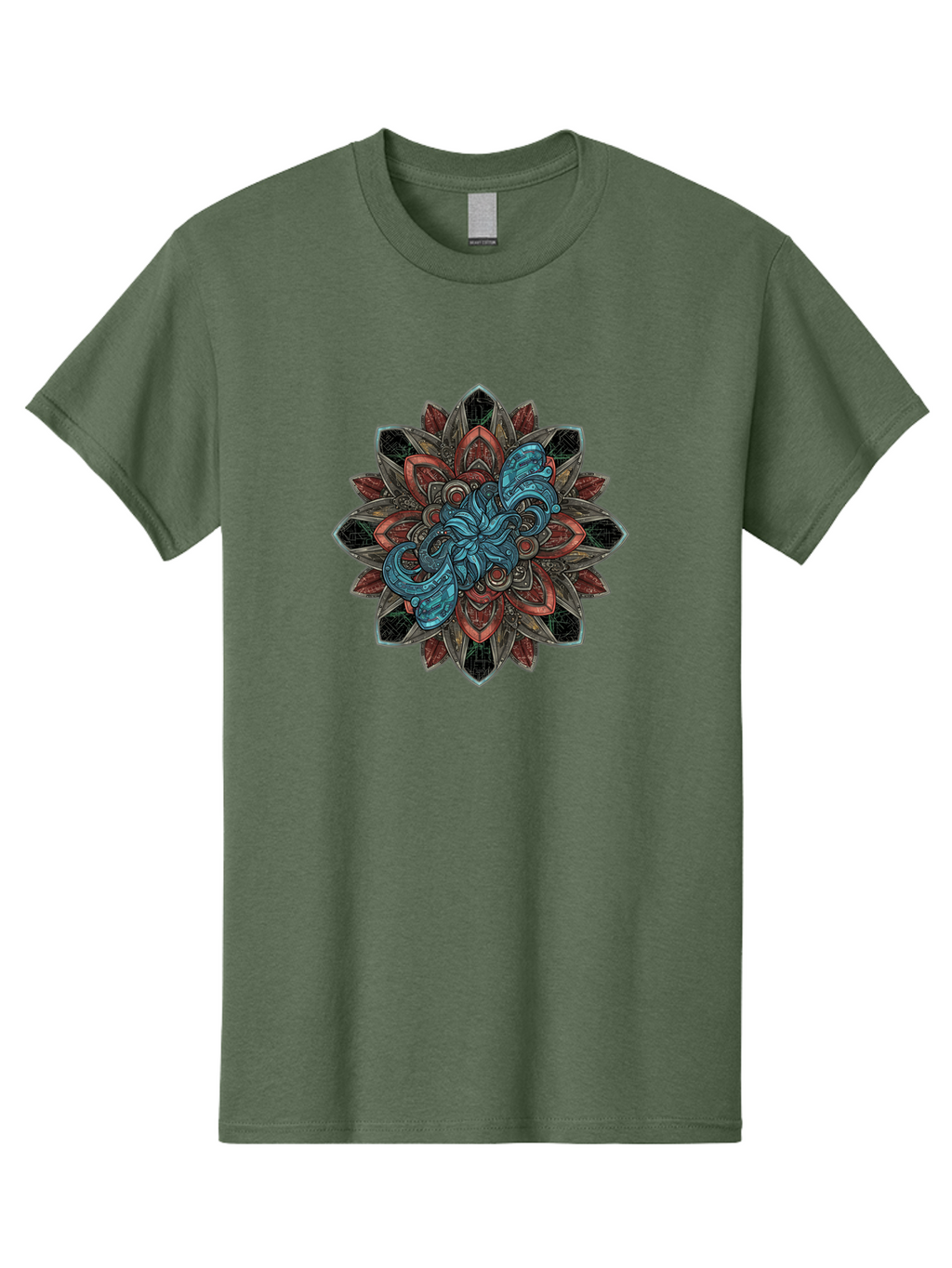 Mandala-Design Men'S Graphic Tee, 100% Cotton, Comfortable Casual Summer Wear, Machine Washable, Intricate Mandala Design, Octopus In The Center, Swirling Tentacles, Bohemian Art, Vibrant Colors, Abstract Patterns, Symbolic Artwork, Bae228
