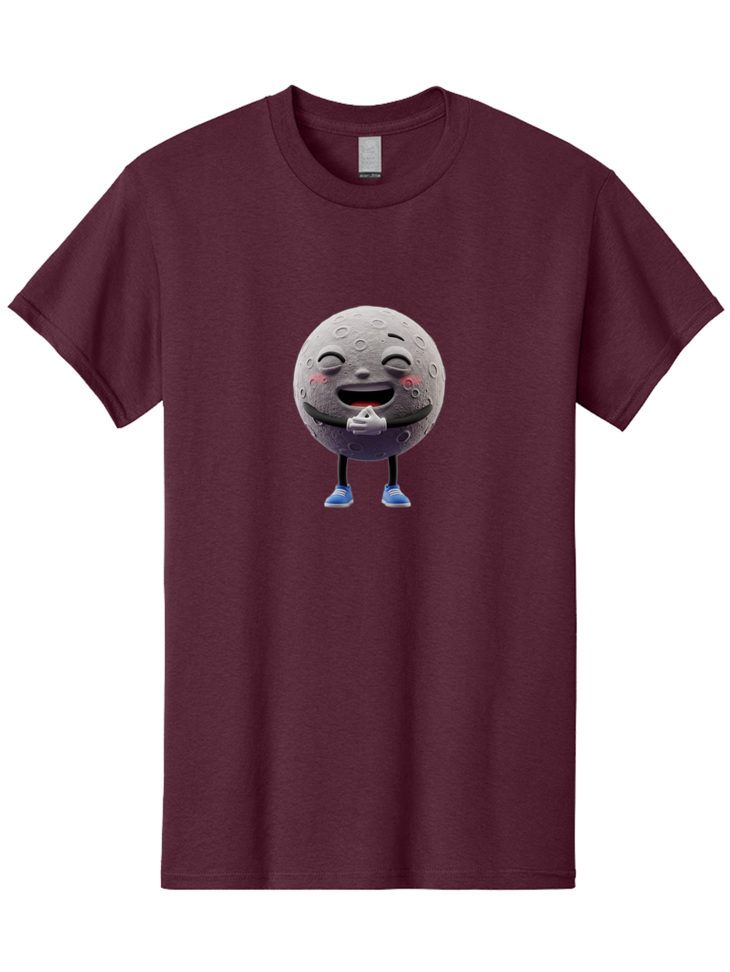 Moon-Character Men'S Graphic Tee, 100% Cotton, Comfortable Casual Summer Wear, Machine Washable, Cartoon Moon With Face, Smiling Moon Character, Moon With Legs, Blue Sneakers, Craters On Moon, Happy Expression, Anthropomorphic Moon, Bae231