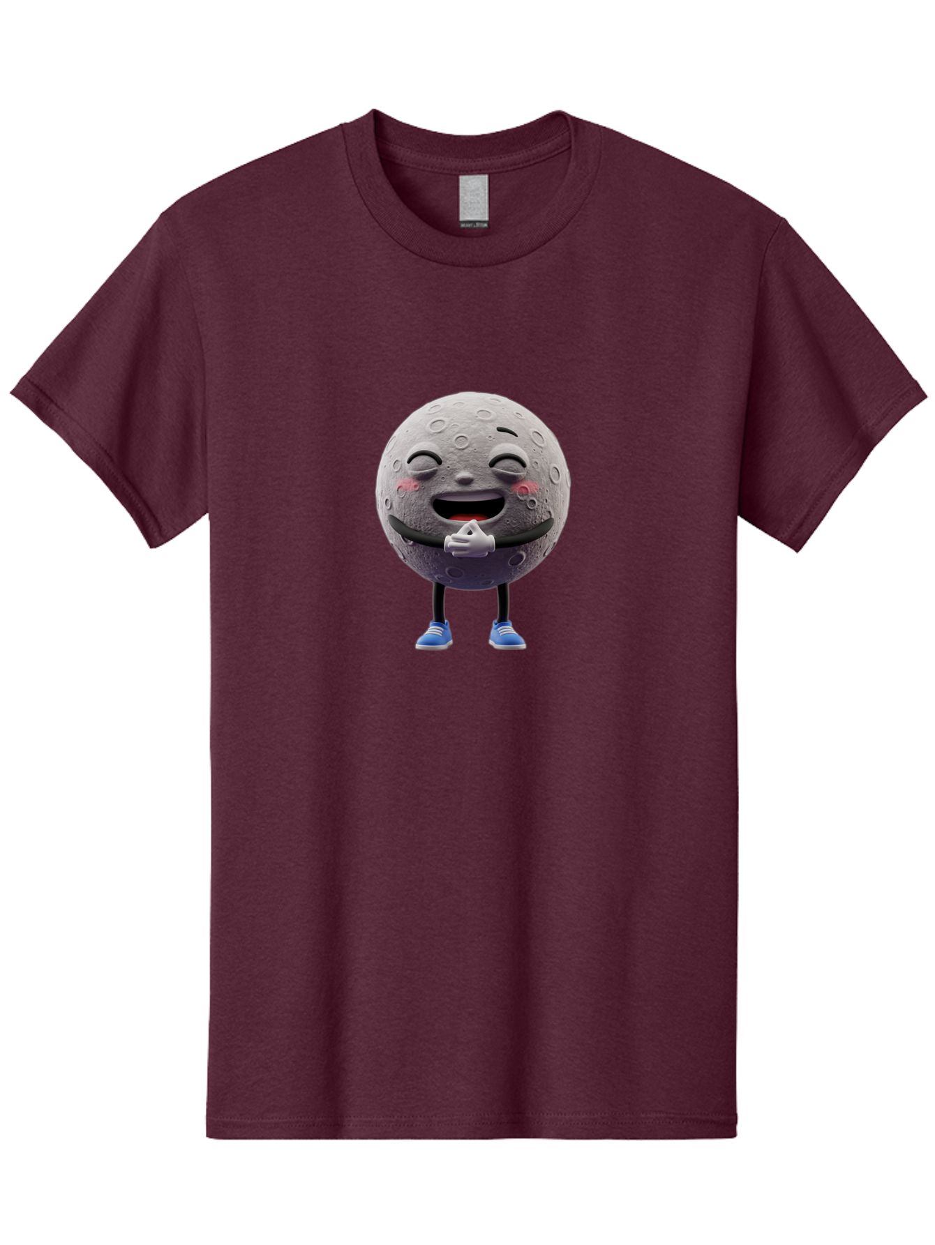 Moon-Character Men'S Graphic Tee, 100% Cotton, Comfortable Casual Summer Wear, Machine Washable, Cartoon Moon With Face, Smiling Moon Character, Moon With Legs, Blue Sneakers, Craters On Moon, Happy Expression, Anthropomorphic Moon, Bae231
