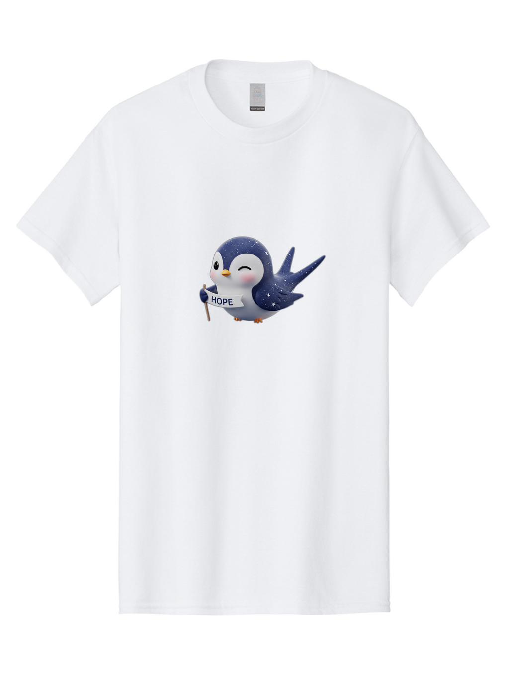 Penguin-With-Hope-Sign Men'S Graphic Tee, 100% Cotton, Comfortable Casual Summer Wear, Machine Washable, Cartoon Penguin, Starry Night Sky, Inspirational Message, Hope Symbol, Cute Animal, Positivity, Peaceful Atmosphere, Closed Eyes, Bae234