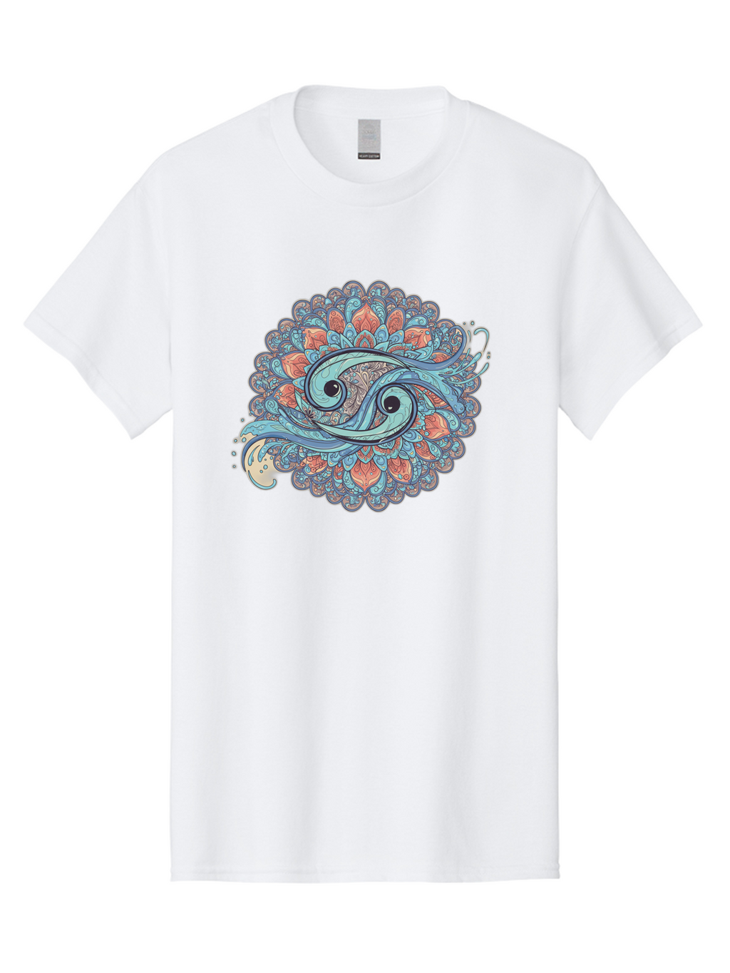 Pisces-Symbol Men'S Graphic Tee, 100% Cotton, Comfortable Casual Summer Wear, Machine Washable, Pisces Zodiac Sign, Fish Symbol, Astrology Illustration, Intricate Design, Mystical Art, Celestial Theme, Abstract Shapes, Blue And Orange Hues, Bae239