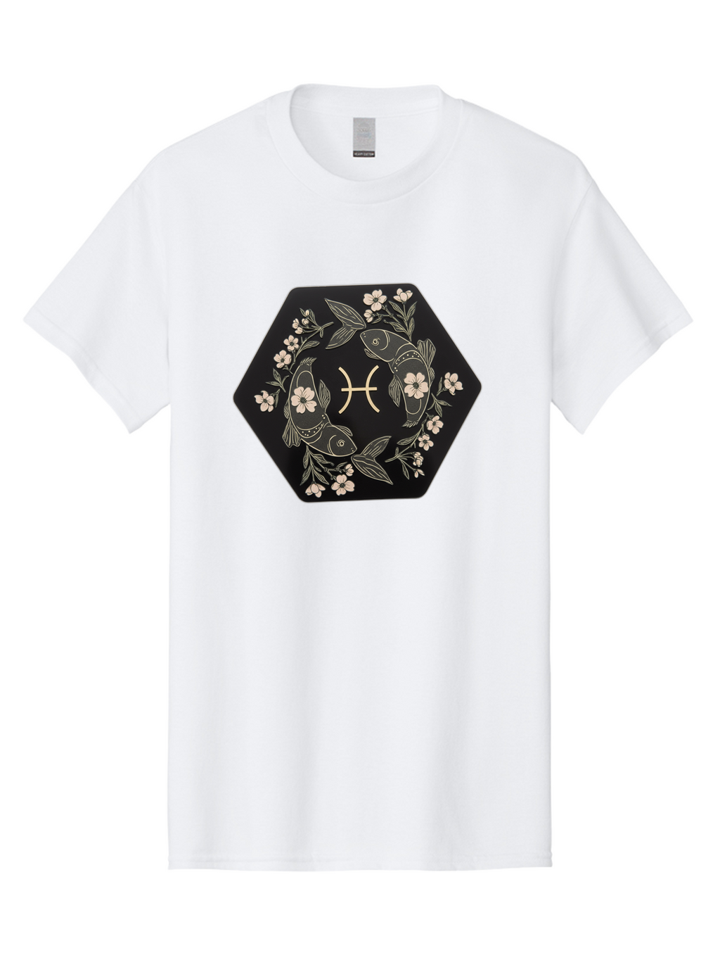 Pisces-Zodiac-Symbol Men'S Graphic Tee, 100% Cotton, Comfortable Casual Summer Wear, Machine Washable, Pisces Zodiac Symbol, Fish Illustration, Floral Wreath, Astrology Sign, Horoscope, Mystical Design, Esoteric Art, Spiritual Symbolism, Bae240