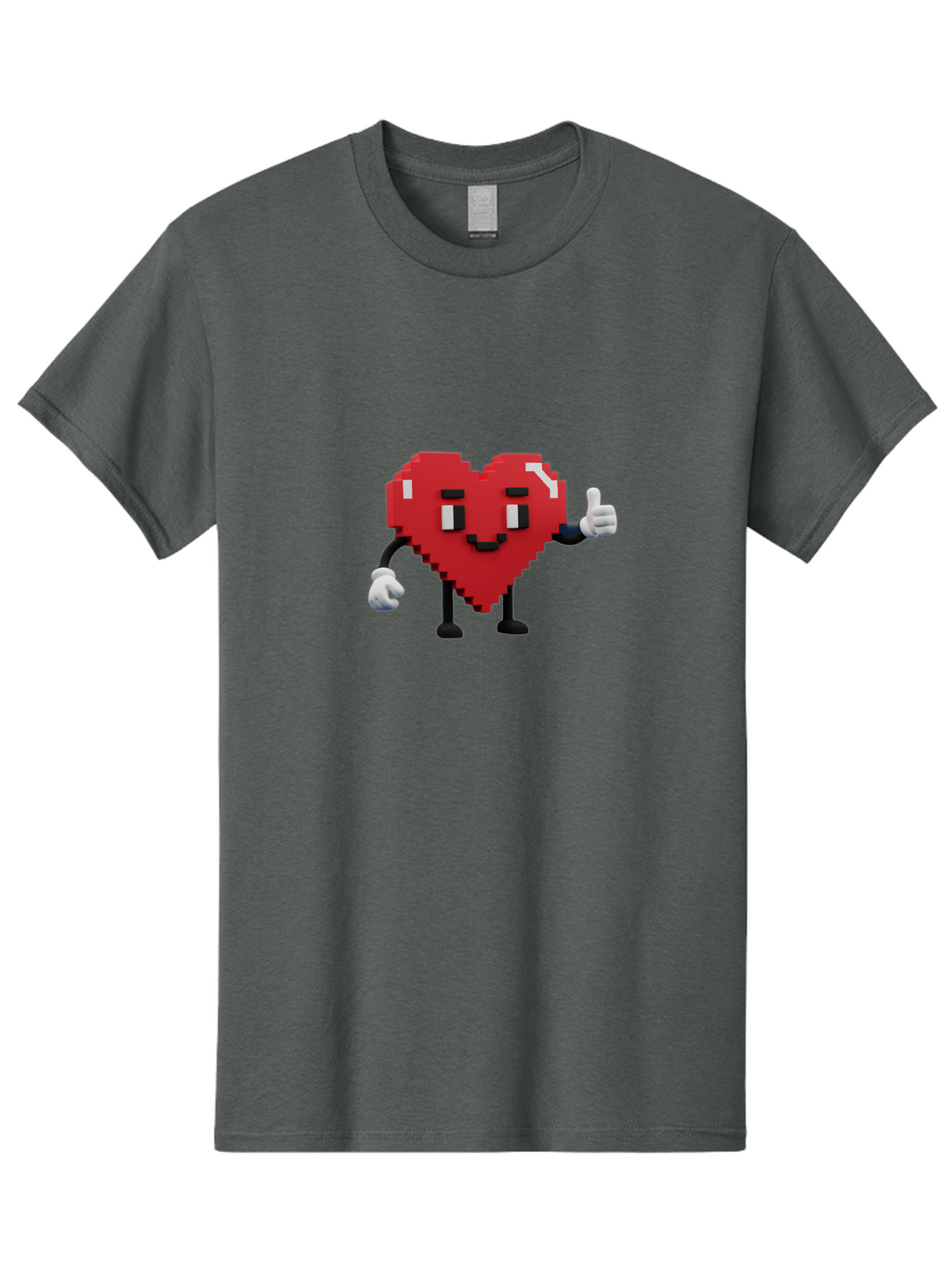 Pixel-Heart Men'S Graphic Tee, 100% Cotton, Comfortable Casual Summer Wear, Machine Washable, Red Heart Character, Pixel Art Style, Thumbs Up Gesture, Friendly Expression, Cute Design, Gaming-Inspired, Digital Illustration, Love Symbol Bae241