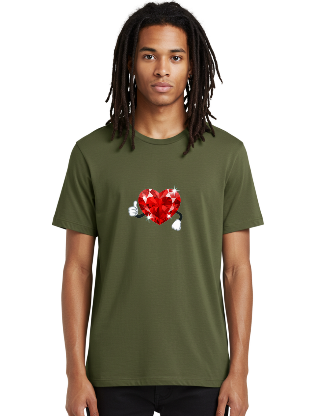 Red-Diamond-Heart Men'S Graphic Tee, 100% Cotton, Comfortable Casual Summer Wear, Machine Washable, Red Heart Gem, Thumbs Up, Sparkling Gemstone, Shiny Heart, Love Symbol, Valentine'S Day, Heart Shape, Gemstone Character, Sparkling Effect, Bae247