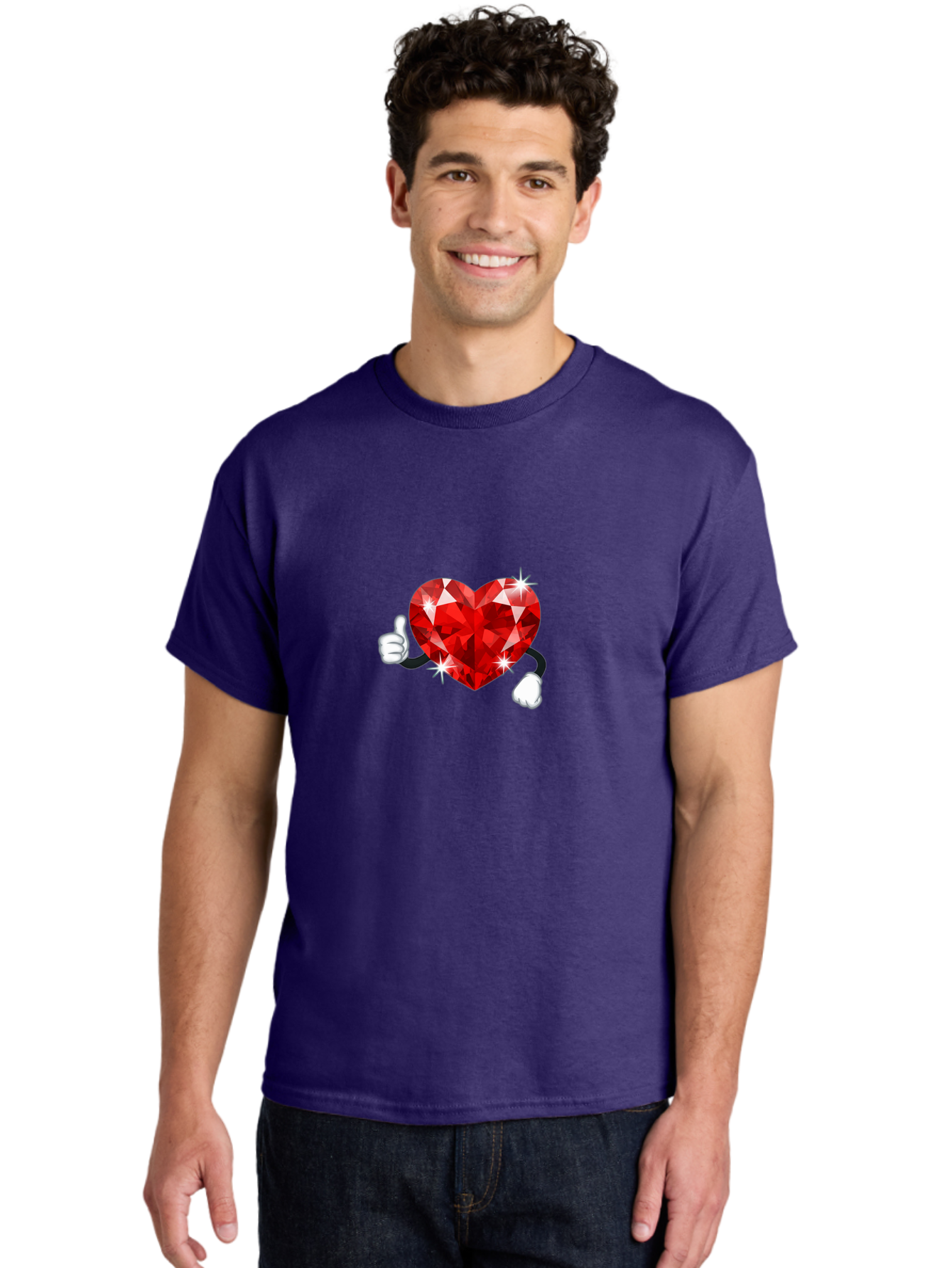 Red-Diamond-Heart Men'S Graphic Tee, 100% Cotton, Comfortable Casual Summer Wear, Machine Washable, Red Heart Gem, Thumbs Up, Sparkling Gemstone, Shiny Heart, Love Symbol, Valentine'S Day, Heart Shape, Gemstone Character, Sparkling Effect, Bae247
