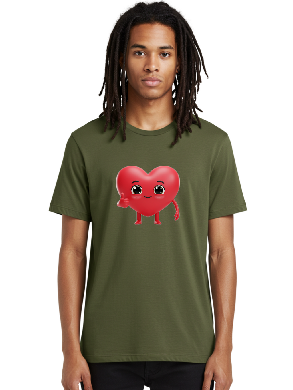 Red-Heart-Character-1 Men'S Graphic Tee, 100% Cotton, Comfortable Casual Summer Wear, Machine Washable, Cartoon Heart, Smiling Face, Thumbs Up, Cute Character, Heart Emoji, Love Symbol, Friendly Icon, Digital Illustration, 3D Rendering, Bae249