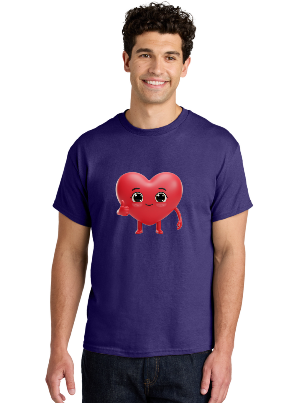 Red-Heart-Character-1 Men'S Graphic Tee, 100% Cotton, Comfortable Casual Summer Wear, Machine Washable, Cartoon Heart, Smiling Face, Thumbs Up, Cute Character, Heart Emoji, Love Symbol, Friendly Icon, Digital Illustration, 3D Rendering, Bae249