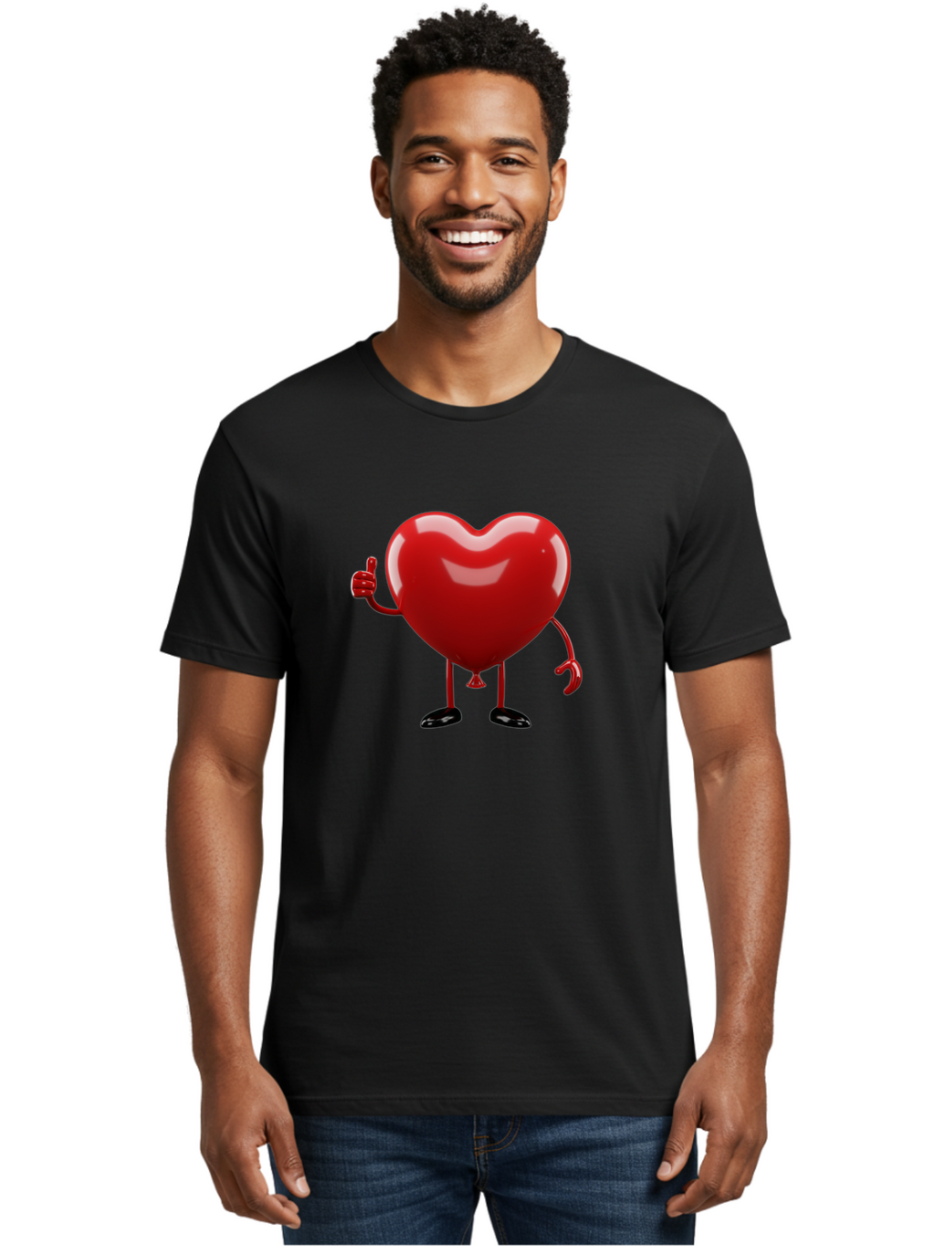 Red-Heart-Character-2 Men'S Graphic Tee, 100% Cotton, Comfortable Casual Summer Wear, Machine Washable, Heart Character With Thumbs Up, Red Heart, Love Symbol, Cartoon Heart, Happiness, Heart Shape, Love Icon, Positive Gesture, Bae250