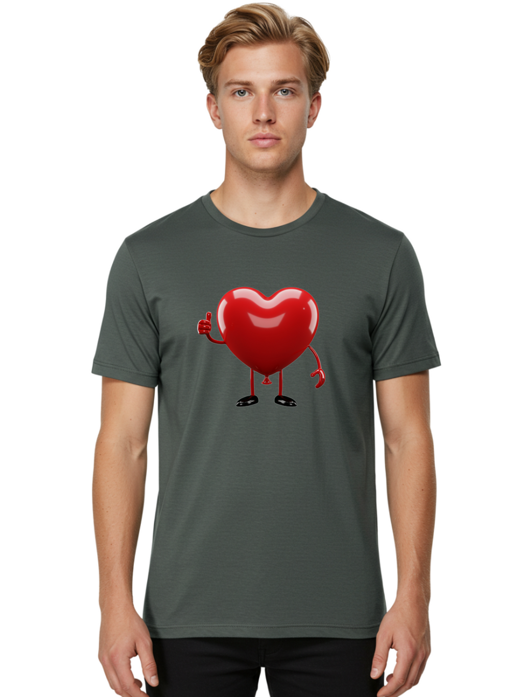 Red-Heart-Character-2 Men'S Graphic Tee, 100% Cotton, Comfortable Casual Summer Wear, Machine Washable, Heart Character With Thumbs Up, Red Heart, Love Symbol, Cartoon Heart, Happiness, Heart Shape, Love Icon, Positive Gesture, Bae250