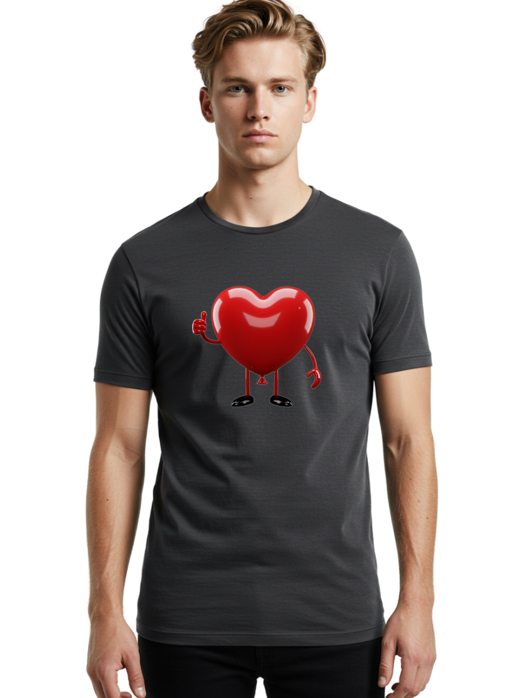 Red-Heart-Character-2 Men'S Graphic Tee, 100% Cotton, Comfortable Casual Summer Wear, Machine Washable, Heart Character With Thumbs Up, Red Heart, Love Symbol, Cartoon Heart, Happiness, Heart Shape, Love Icon, Positive Gesture, Bae250