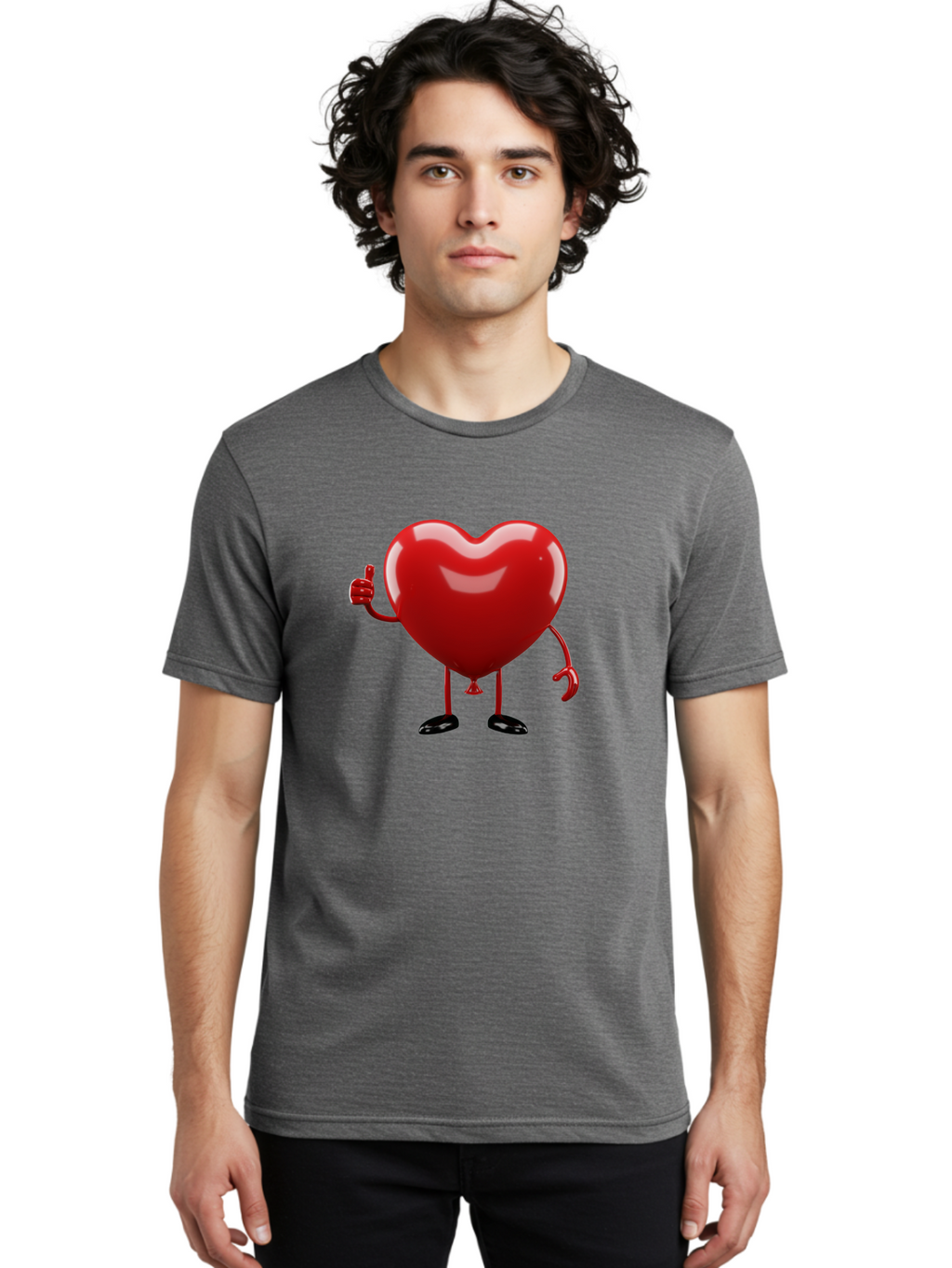 Red-Heart-Character-2 Men'S Graphic Tee, 100% Cotton, Comfortable Casual Summer Wear, Machine Washable, Heart Character With Thumbs Up, Red Heart, Love Symbol, Cartoon Heart, Happiness, Heart Shape, Love Icon, Positive Gesture, Bae250