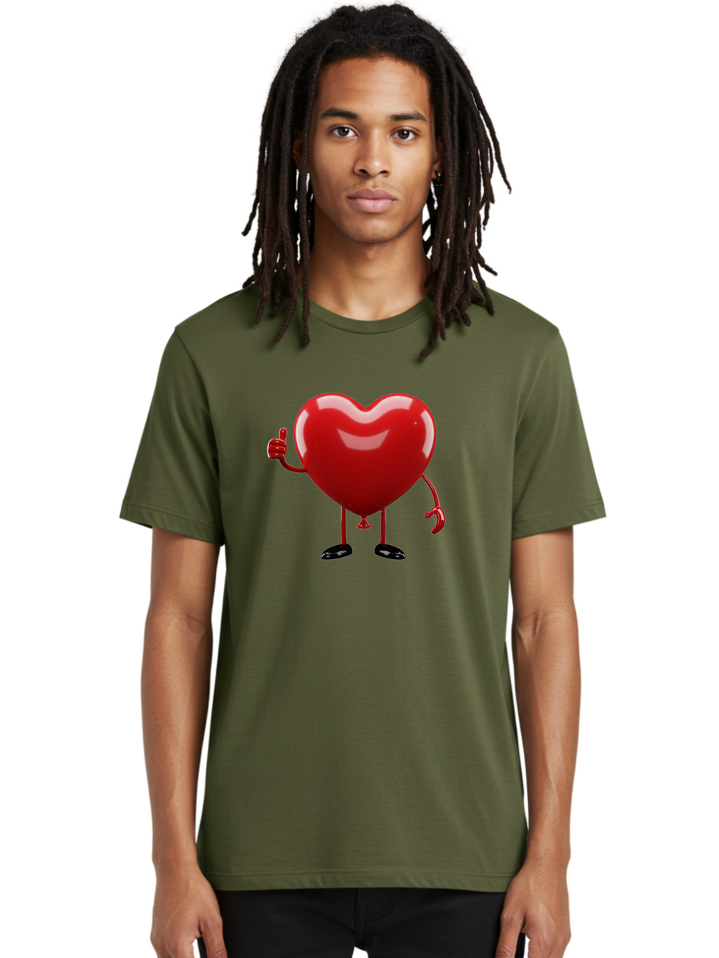Red-Heart-Character-2 Men'S Graphic Tee, 100% Cotton, Comfortable Casual Summer Wear, Machine Washable, Heart Character With Thumbs Up, Red Heart, Love Symbol, Cartoon Heart, Happiness, Heart Shape, Love Icon, Positive Gesture, Bae250