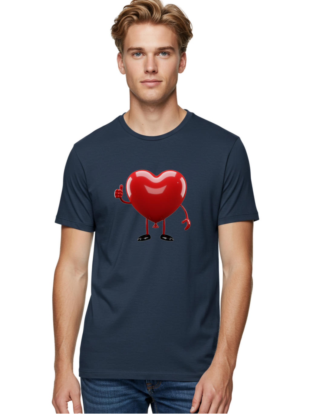 Red-Heart-Character-2 Men'S Graphic Tee, 100% Cotton, Comfortable Casual Summer Wear, Machine Washable, Heart Character With Thumbs Up, Red Heart, Love Symbol, Cartoon Heart, Happiness, Heart Shape, Love Icon, Positive Gesture, Bae250