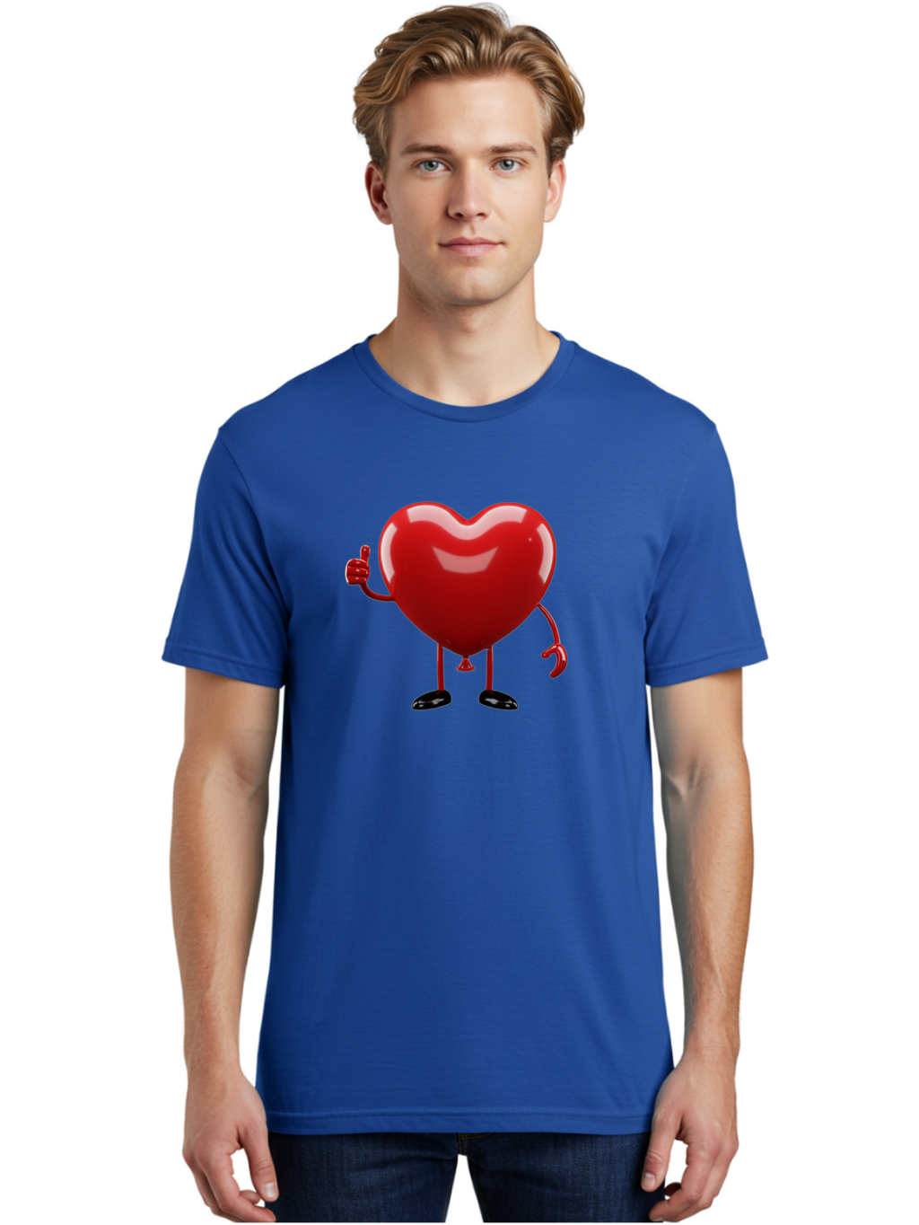 Red-Heart-Character-2 Men'S Graphic Tee, 100% Cotton, Comfortable Casual Summer Wear, Machine Washable, Heart Character With Thumbs Up, Red Heart, Love Symbol, Cartoon Heart, Happiness, Heart Shape, Love Icon, Positive Gesture, Bae250