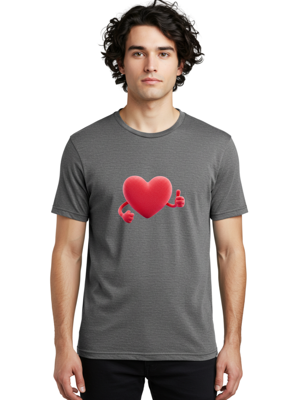 Red-Heart Men'S Graphic Tee, 100% Cotton, Comfortable Casual Summer Wear, Machine Washable, Red Heart Character, Thumbs Up Gesture, Cartoon Heart, Approval Symbol, Love Icon, Positivity, Heart Symbol, Cute Illustration, Heart Gesture Bae255