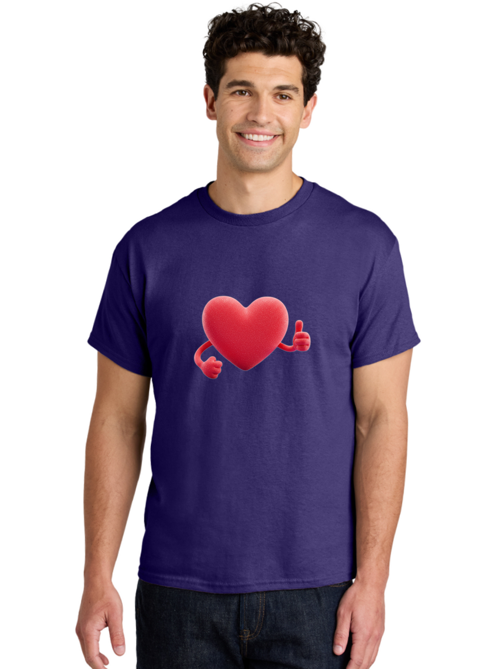 Red-Heart Men'S Graphic Tee, 100% Cotton, Comfortable Casual Summer Wear, Machine Washable, Red Heart Character, Thumbs Up Gesture, Cartoon Heart, Approval Symbol, Love Icon, Positivity, Heart Symbol, Cute Illustration, Heart Gesture Bae255