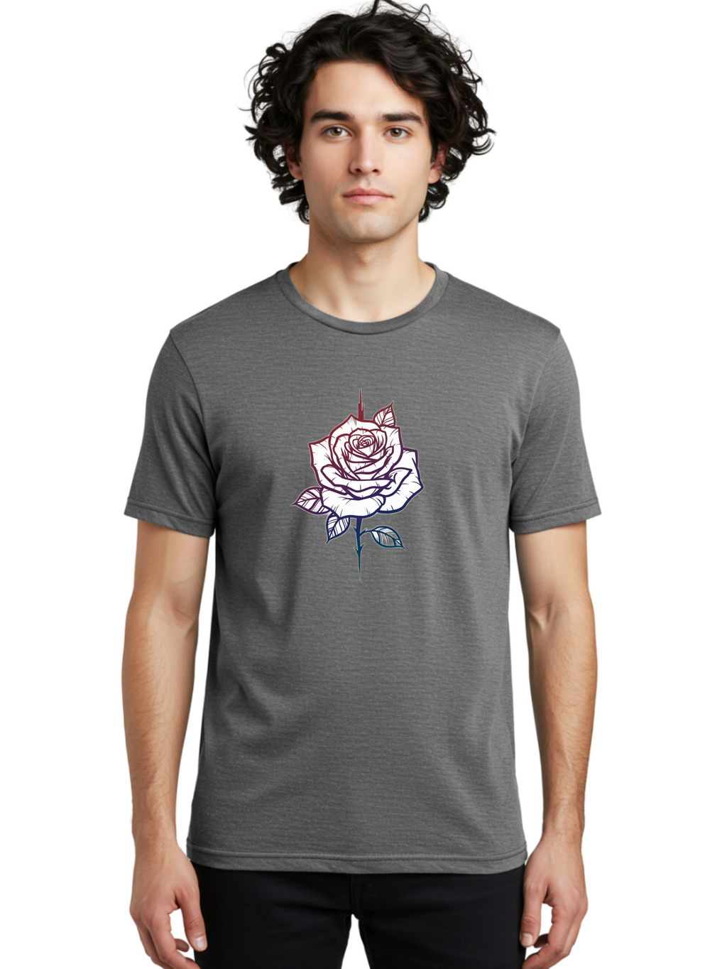 Rose-1 Men'S Graphic Tee, 100% Cotton, Comfortable Casual Summer Wear, Machine Washable, Black And White Rose Illustration, Tattoo Style Rose, Minimalist Design, Elegant Floral Art, Dark Linework, Rose Silhouette, Simple Yet Striking Bae257