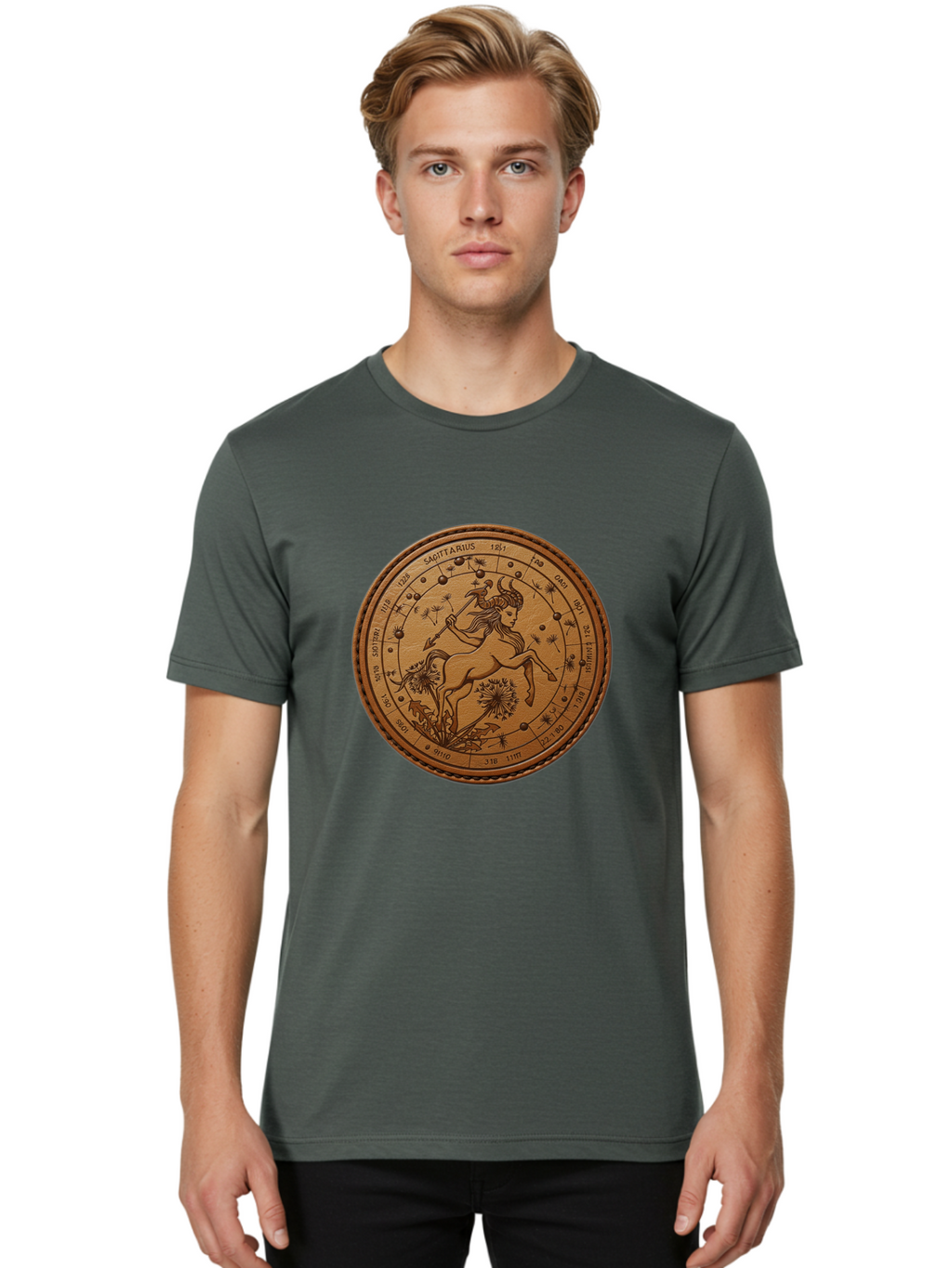 Sagittarius Men'S Graphic Tee, 100% Cotton, Comfortable Casual Summer Wear, Machine Washable, Sagittarius Zodiac Sign, Centaur Archer, Astrology Symbol, Horoscope Illustration, Dandelion Flowers, Celestial Map, Ancient Mythology, Mystical Art Bae263