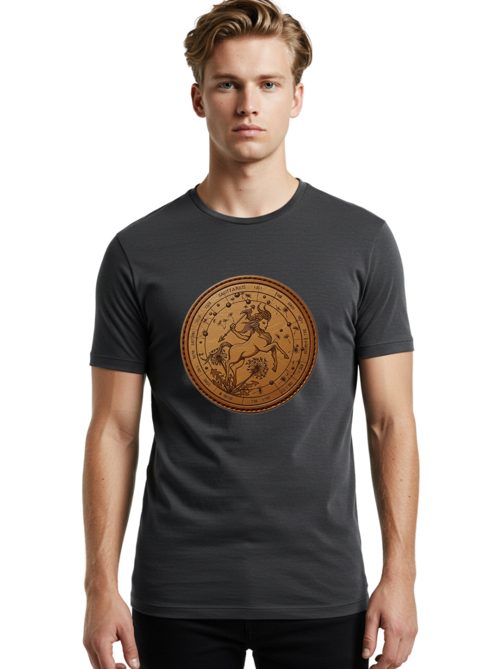 Sagittarius Men'S Graphic Tee, 100% Cotton, Comfortable Casual Summer Wear, Machine Washable, Sagittarius Zodiac Sign, Centaur Archer, Astrology Symbol, Horoscope Illustration, Dandelion Flowers, Celestial Map, Ancient Mythology, Mystical Art Bae263