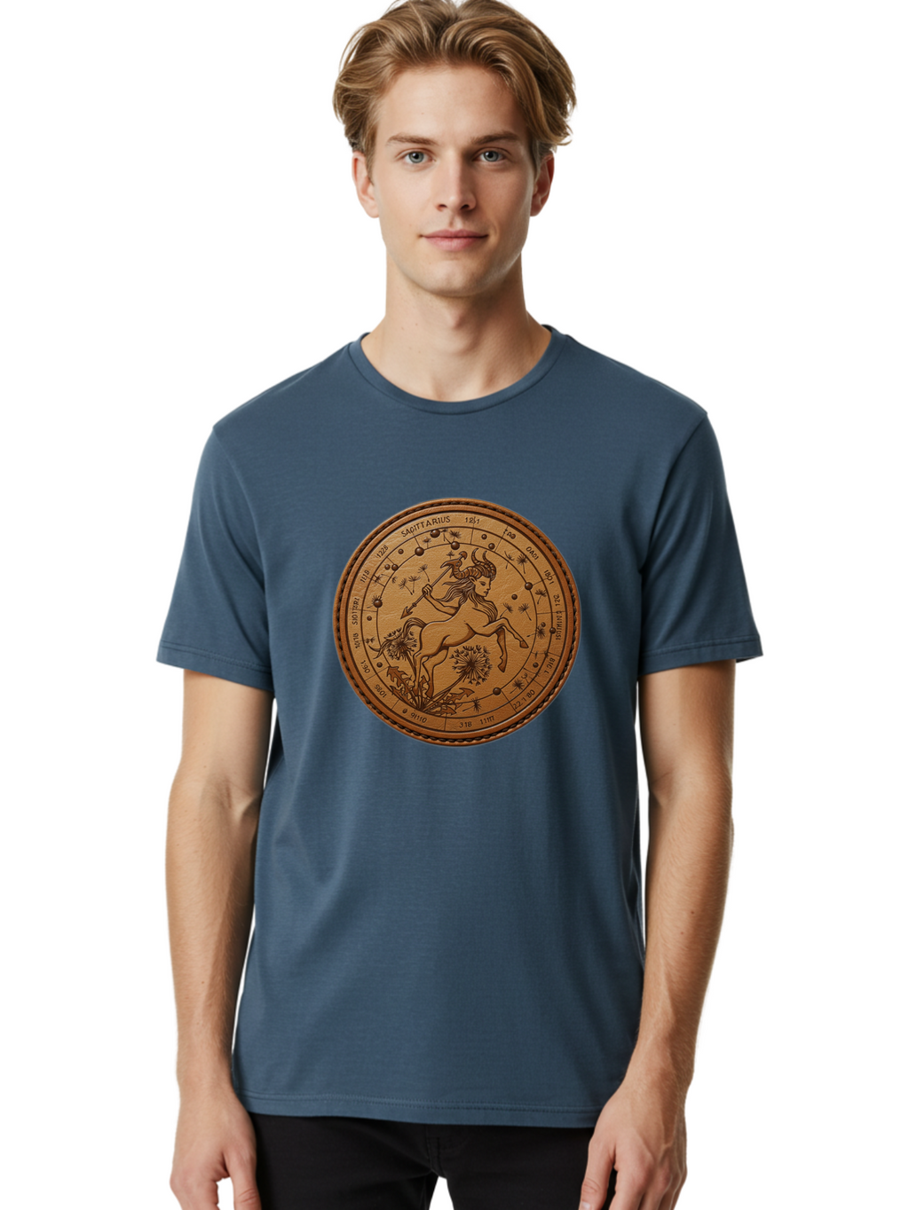 Sagittarius Men'S Graphic Tee, 100% Cotton, Comfortable Casual Summer Wear, Machine Washable, Sagittarius Zodiac Sign, Centaur Archer, Astrology Symbol, Horoscope Illustration, Dandelion Flowers, Celestial Map, Ancient Mythology, Mystical Art Bae263