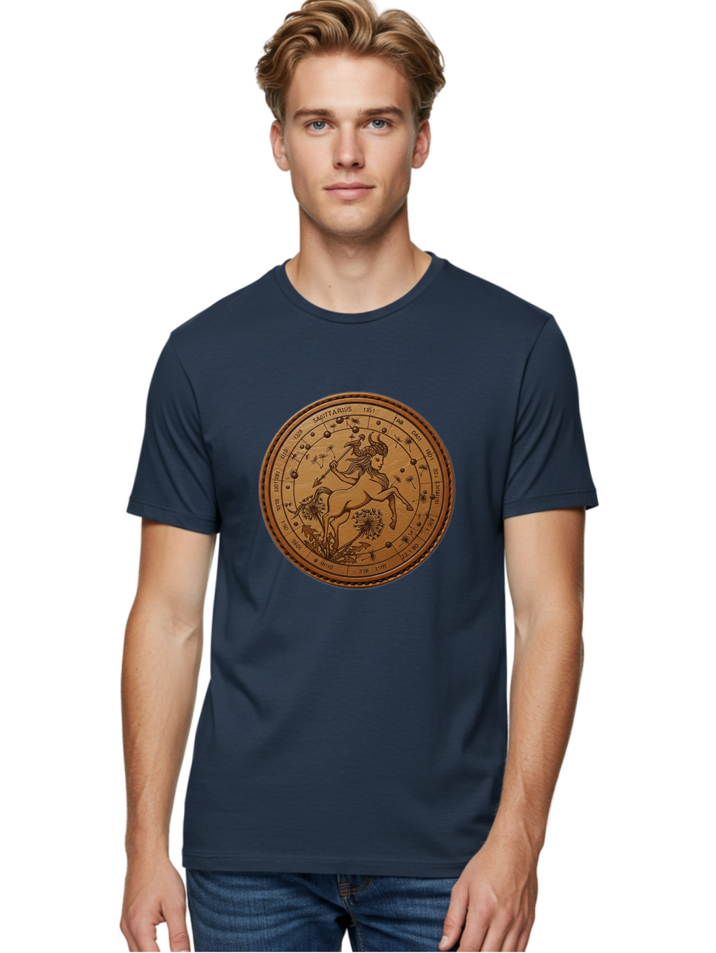 Sagittarius Men'S Graphic Tee, 100% Cotton, Comfortable Casual Summer Wear, Machine Washable, Sagittarius Zodiac Sign, Centaur Archer, Astrology Symbol, Horoscope Illustration, Dandelion Flowers, Celestial Map, Ancient Mythology, Mystical Art Bae263