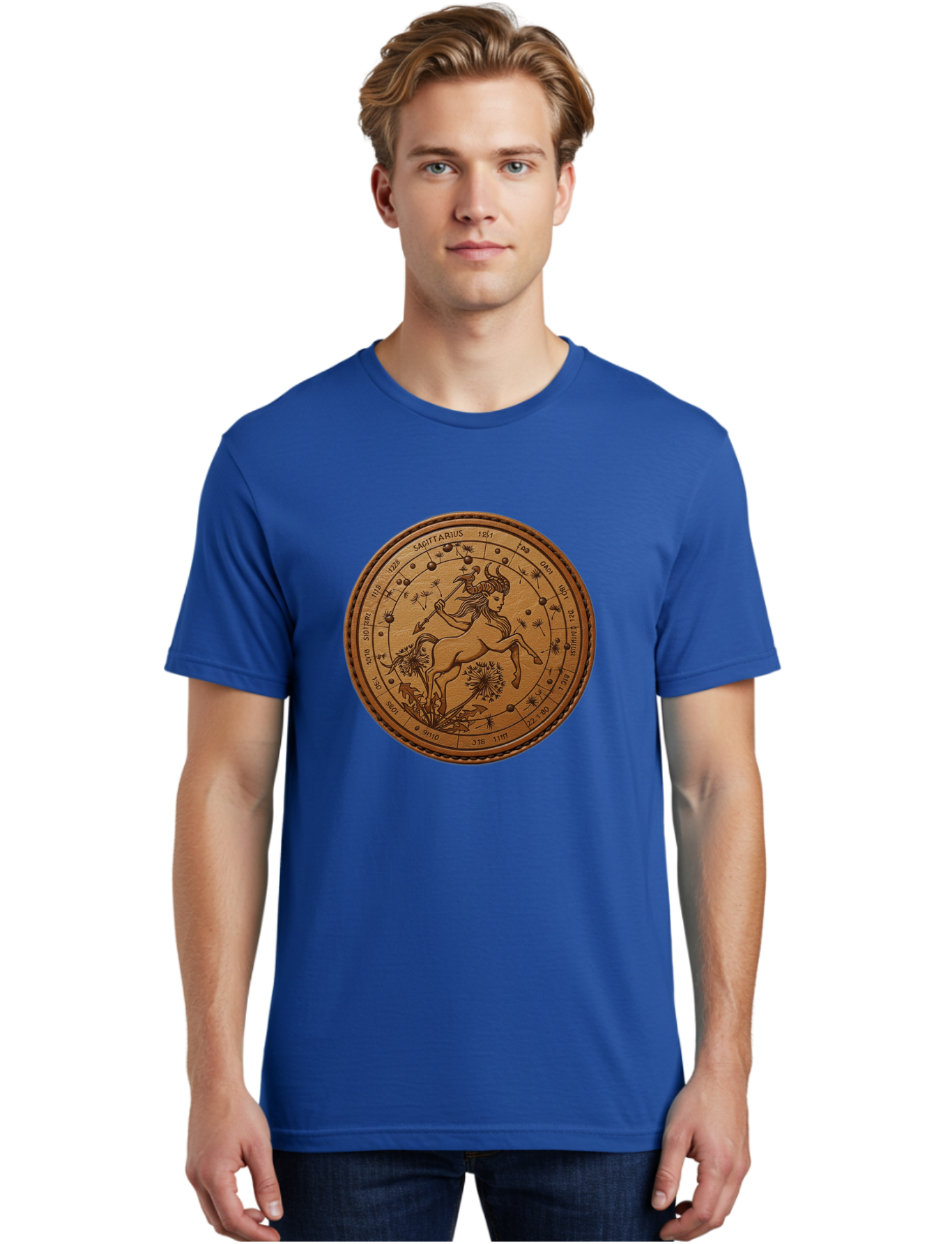 Sagittarius Men'S Graphic Tee, 100% Cotton, Comfortable Casual Summer Wear, Machine Washable, Sagittarius Zodiac Sign, Centaur Archer, Astrology Symbol, Horoscope Illustration, Dandelion Flowers, Celestial Map, Ancient Mythology, Mystical Art Bae263