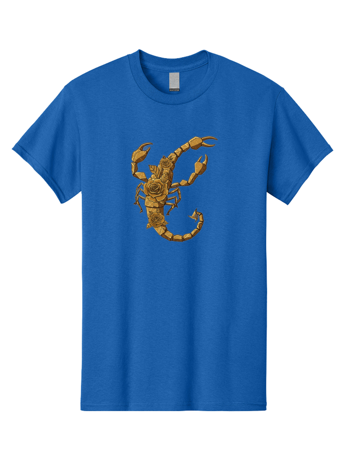 Scorpion-With-Roses Men'S Graphic Tee, 100% Cotton, Comfortable Casual Summer Wear, Machine Washable, Geometric Gold Scorpion, Roses On Body, Gold Roses And Scorpion Fusion, Intricate Design, Low Poly Art, Animal And Flower Art, Bae269