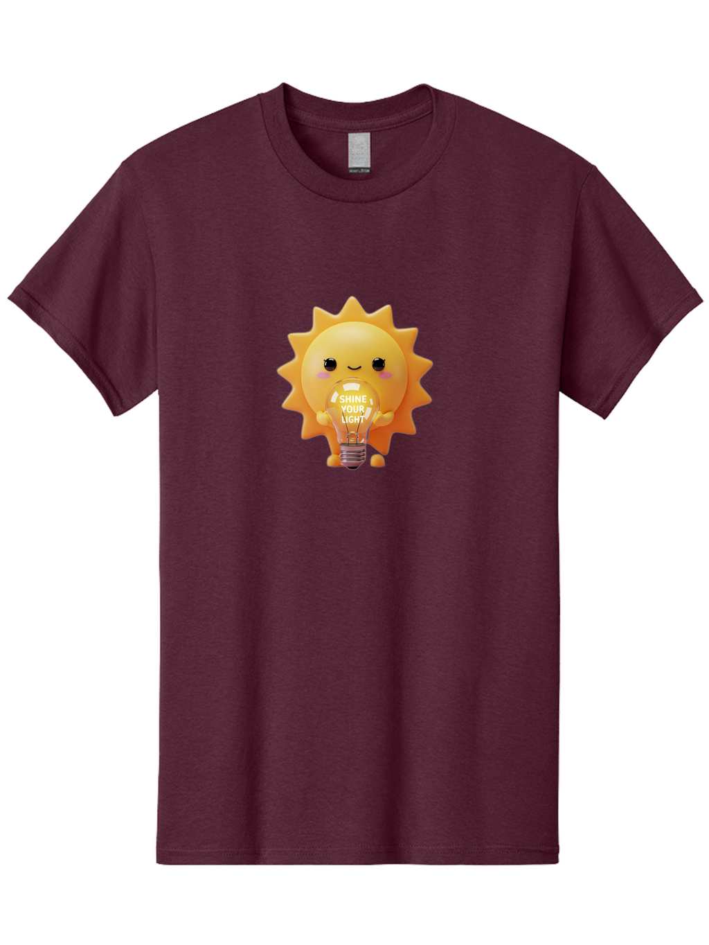 Shine-Your-Light-2 Men'S Graphic Tee, 100% Cotton, Comfortable Casual Summer Wear, Machine Washable, Smiling Sun Character, Holding Lightbulb, Positive Affirmation, Inspirational Quote, Cute Cartoon Design, Shine Your Light, Creative Idea, Bae272