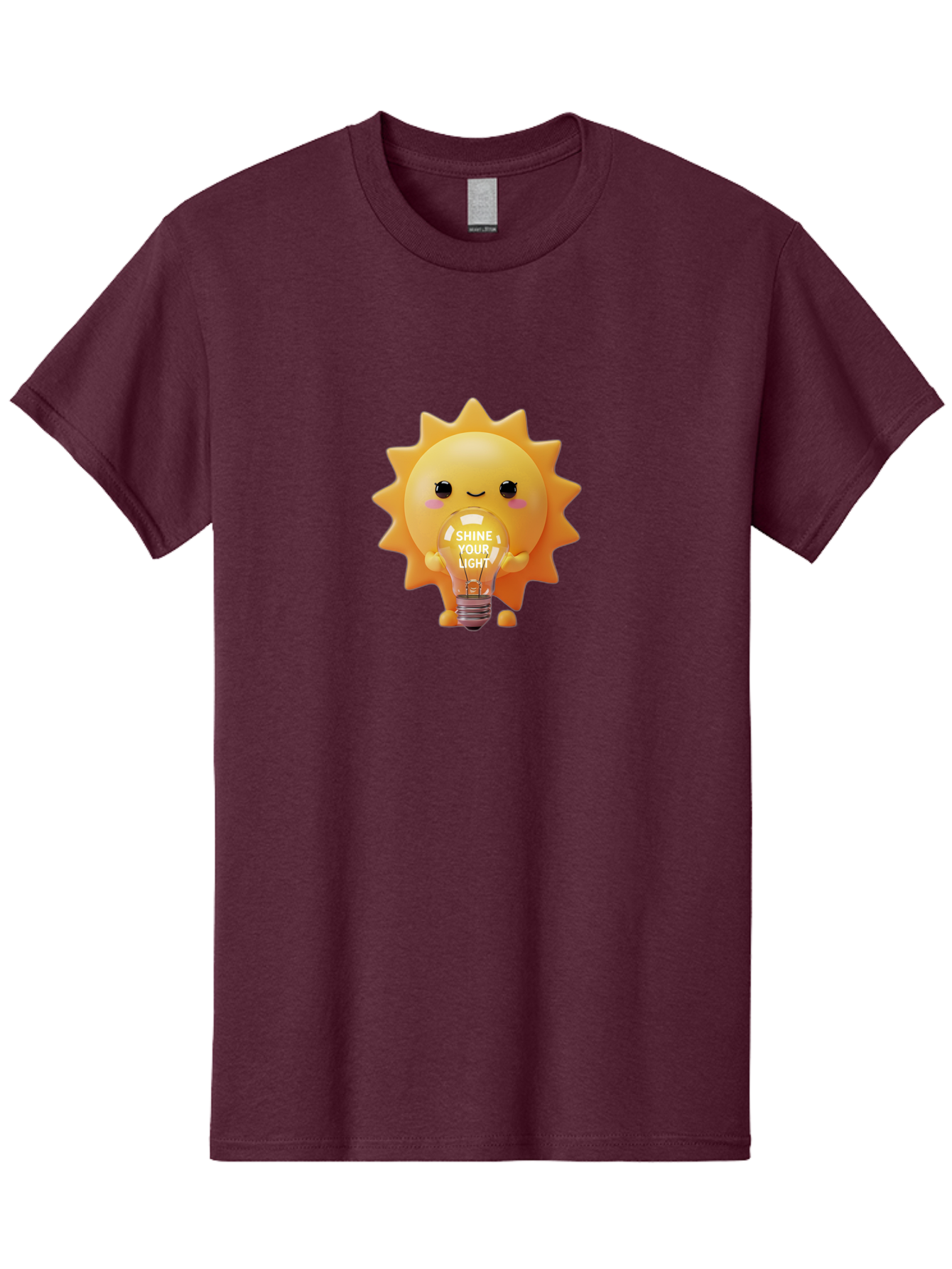 Shine-Your-Light-2 Men'S Graphic Tee, 100% Cotton, Comfortable Casual Summer Wear, Machine Washable, Smiling Sun Character, Holding Lightbulb, Positive Affirmation, Inspirational Quote, Cute Cartoon Design, Shine Your Light, Creative Idea, Bae272