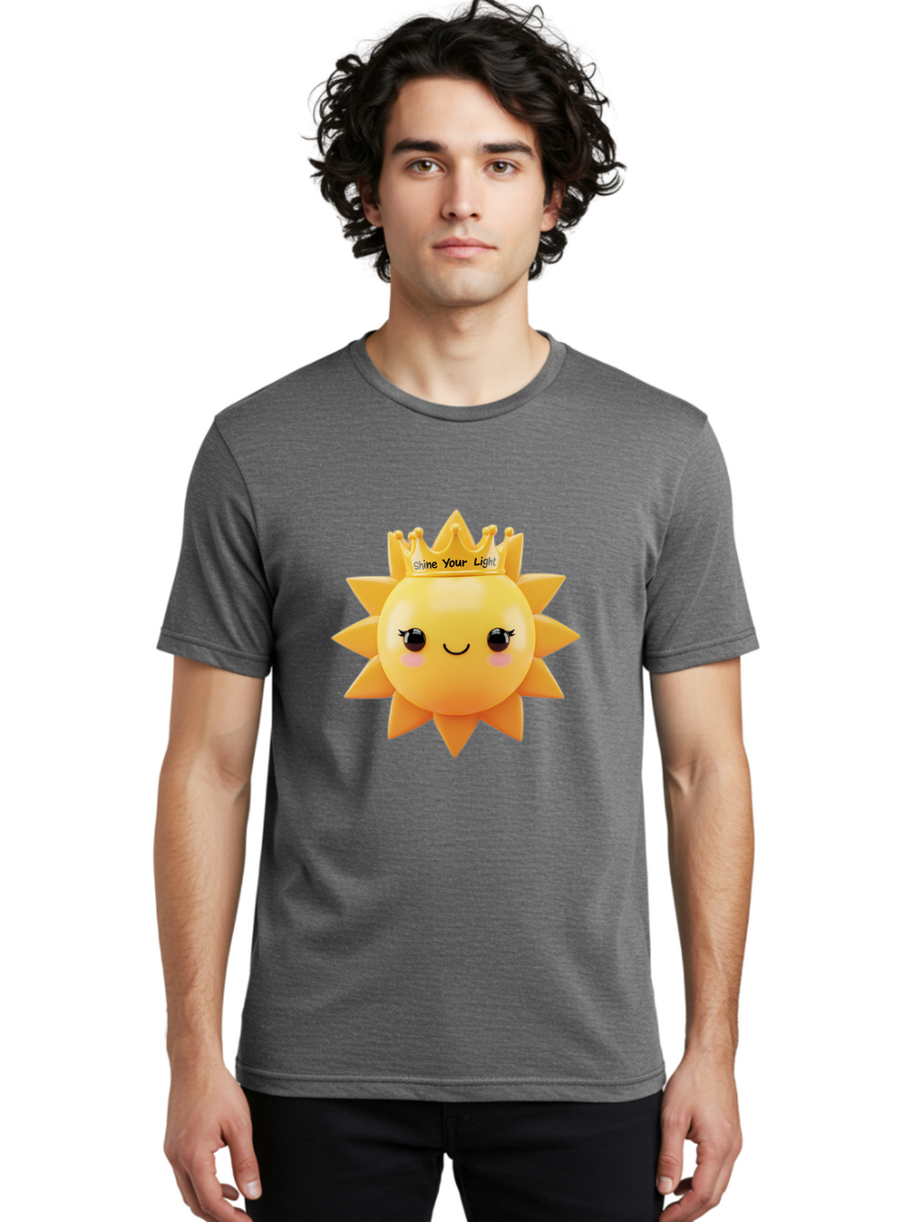 Shine-Your-Light-Sun Men'S Graphic Tee, 100% Cotton, Comfortable Casual Summer Wear, Machine Washable, Smiling Sun Figurine, Inspirational Quote, Motivational Message, Positive Affirmation, Shine Your Light, Cute Cartoon Character, Happy Face, Bae274