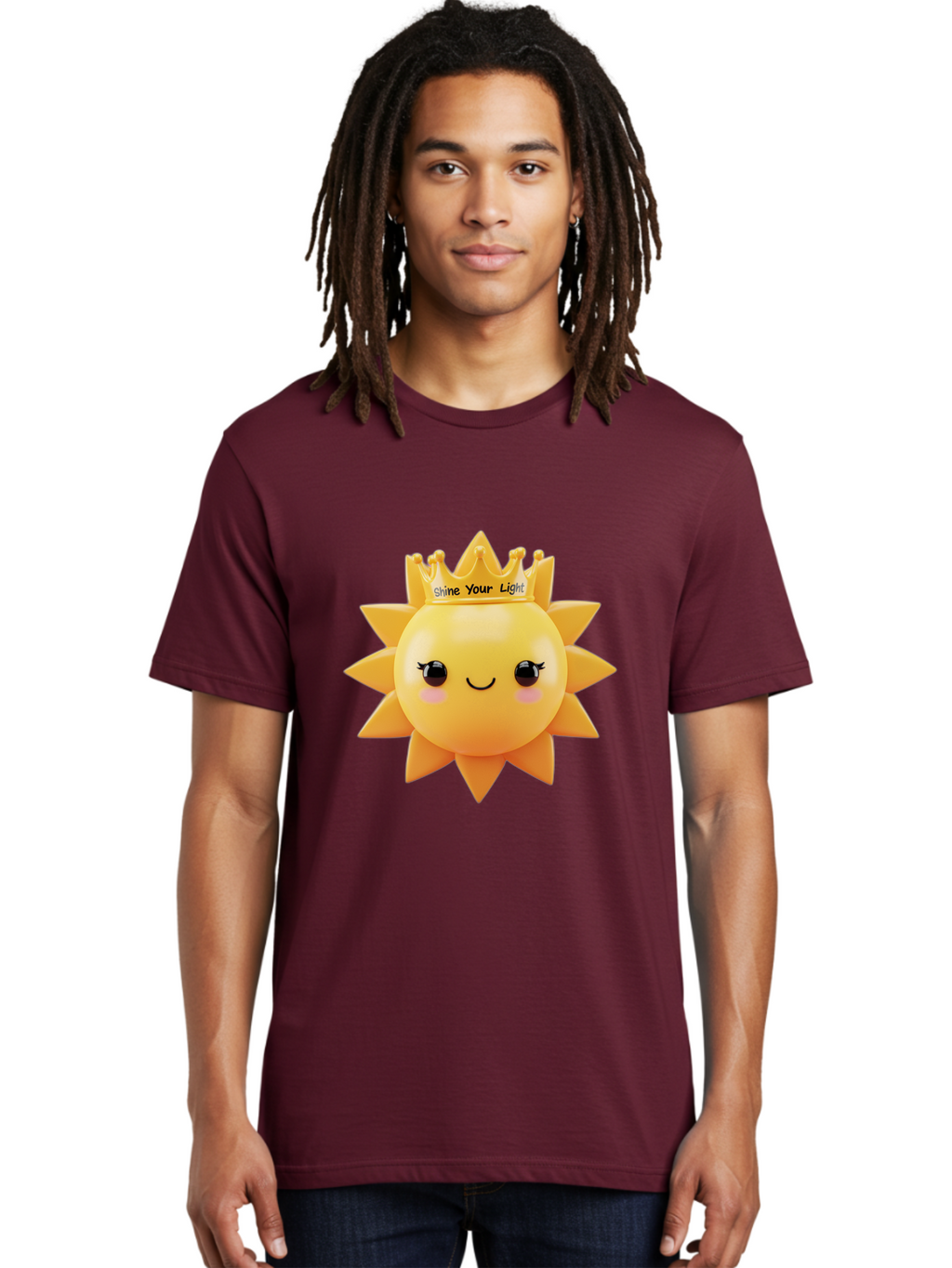Shine-Your-Light-Sun Men'S Graphic Tee, 100% Cotton, Comfortable Casual Summer Wear, Machine Washable, Smiling Sun Figurine, Inspirational Quote, Motivational Message, Positive Affirmation, Shine Your Light, Cute Cartoon Character, Happy Face, Bae274