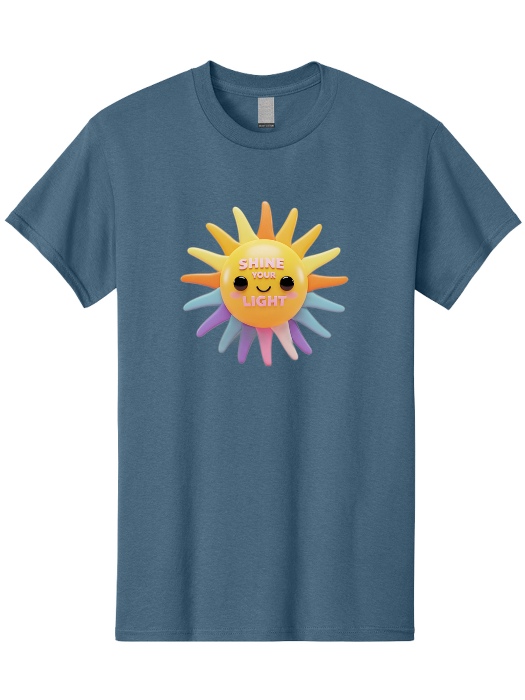 Shine-Your-Light Men'S Graphic Tee, 100% Cotton, Comfortable Casual Summer Wear, Machine Washable, Smiling Sun, Inspirational Quote, Multicolored Rays, Pink Text, Motivational Message, Happy Face, Pastel Colors, Positive Vibes Bae275