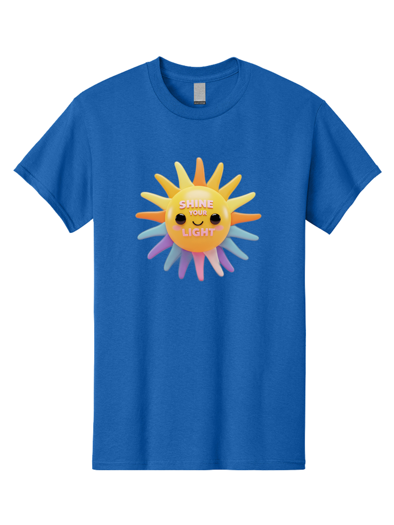 Shine-Your-Light Men'S Graphic Tee, 100% Cotton, Comfortable Casual Summer Wear, Machine Washable, Smiling Sun, Inspirational Quote, Multicolored Rays, Pink Text, Motivational Message, Happy Face, Pastel Colors, Positive Vibes Bae275