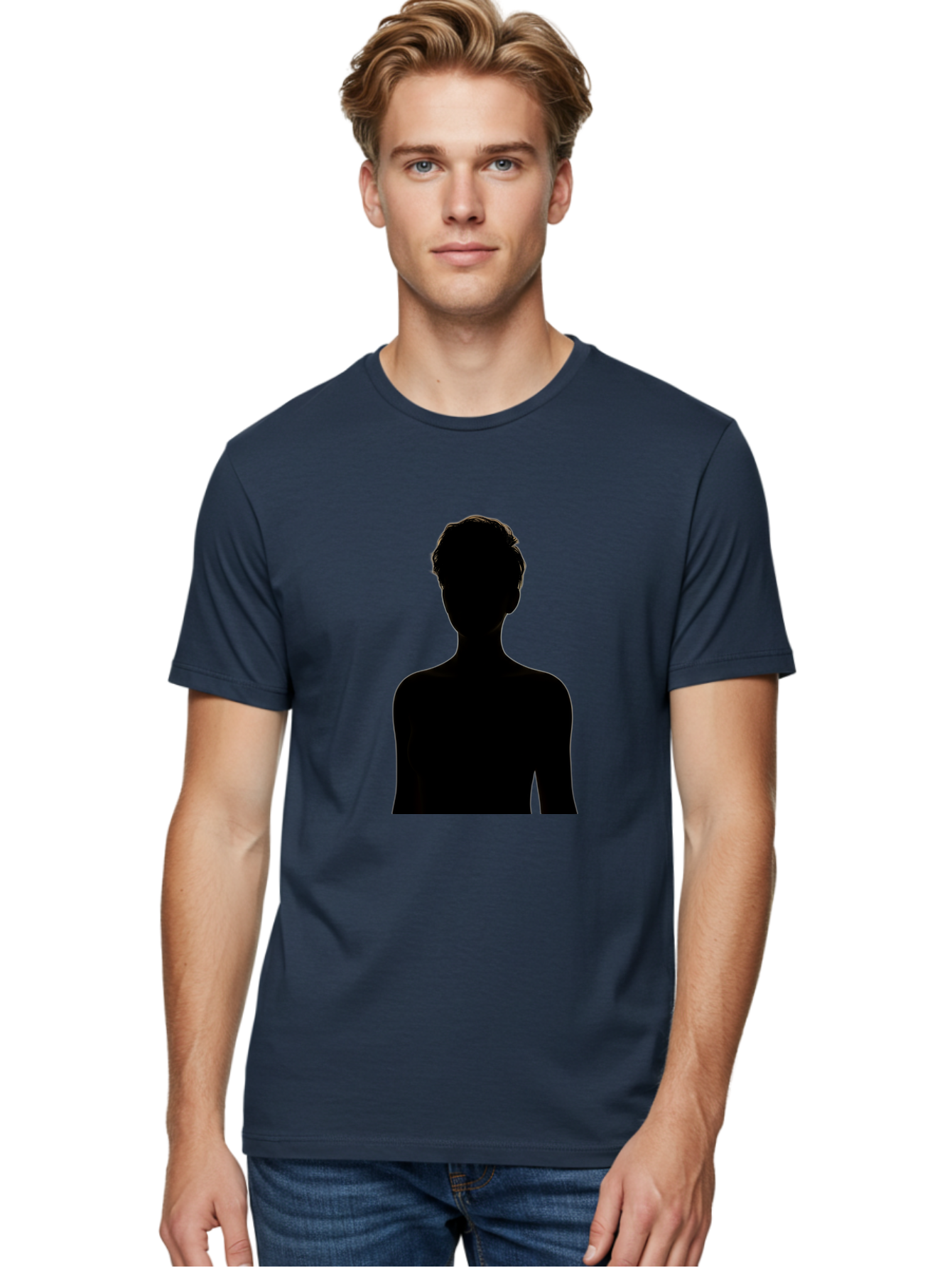 Silhouette-Of-A-Person Men'S Graphic Tee, 100% Cotton, Comfortable Casual Summer Wear, Machine Washable, Female Silhouette, Black Silhouette, Woman Figure, Mysterious Woman, Short Hair, Elegant Posture, Minimalistic Design, Modern Art Bae276