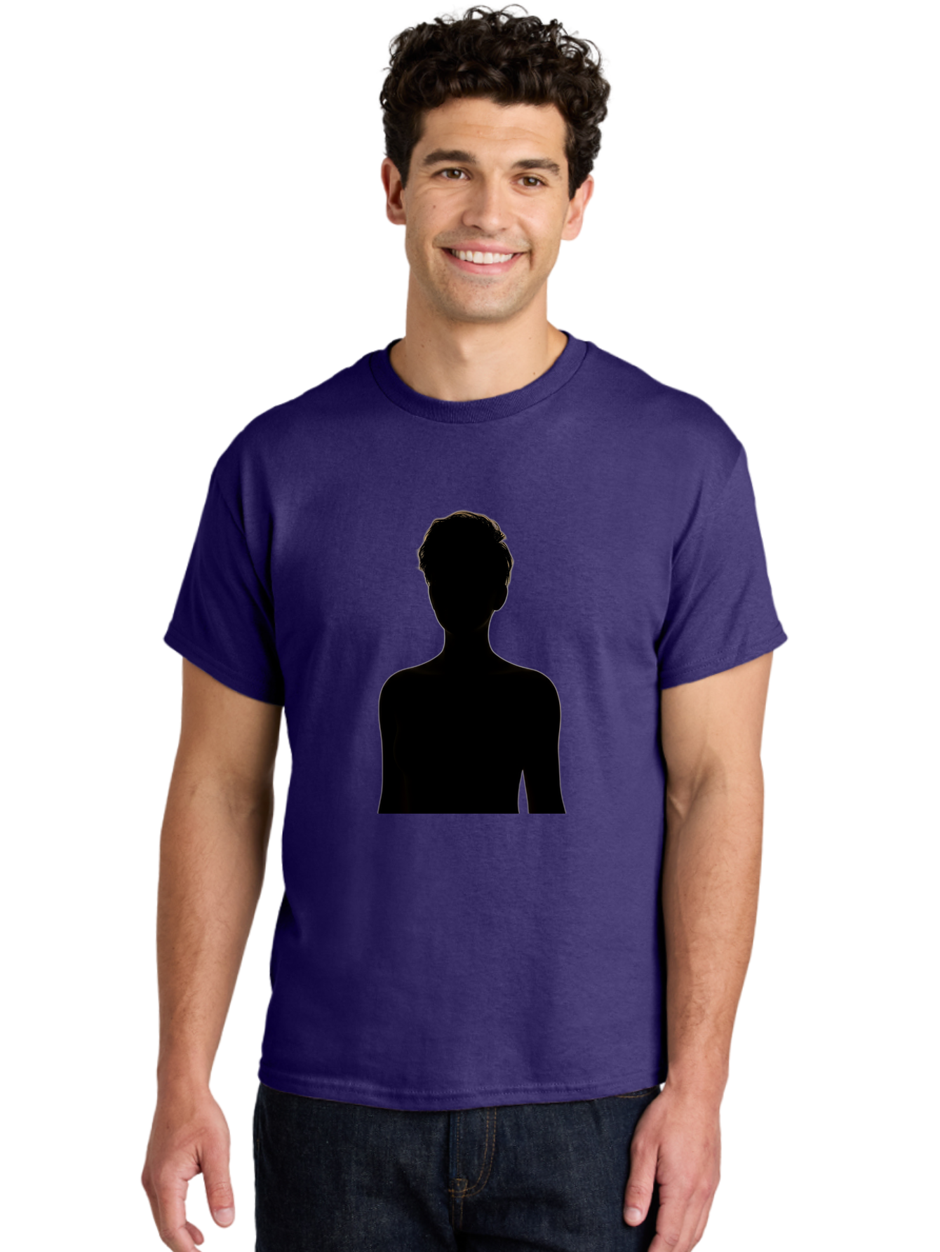 Silhouette-Of-A-Person Men'S Graphic Tee, 100% Cotton, Comfortable Casual Summer Wear, Machine Washable, Female Silhouette, Black Silhouette, Woman Figure, Mysterious Woman, Short Hair, Elegant Posture, Minimalistic Design, Modern Art Bae276