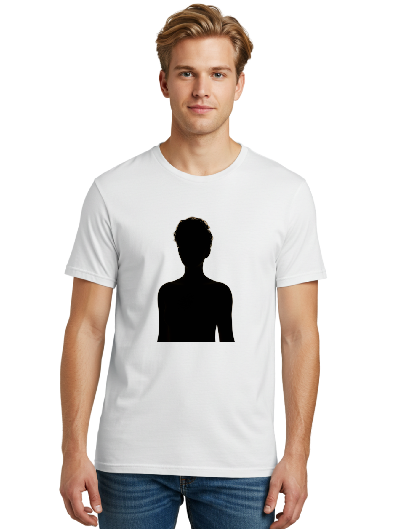 Silhouette-Of-A-Person Men'S Graphic Tee, 100% Cotton, Comfortable Casual Summer Wear, Machine Washable, Female Silhouette, Black Silhouette, Woman Figure, Mysterious Woman, Short Hair, Elegant Posture, Minimalistic Design, Modern Art Bae276