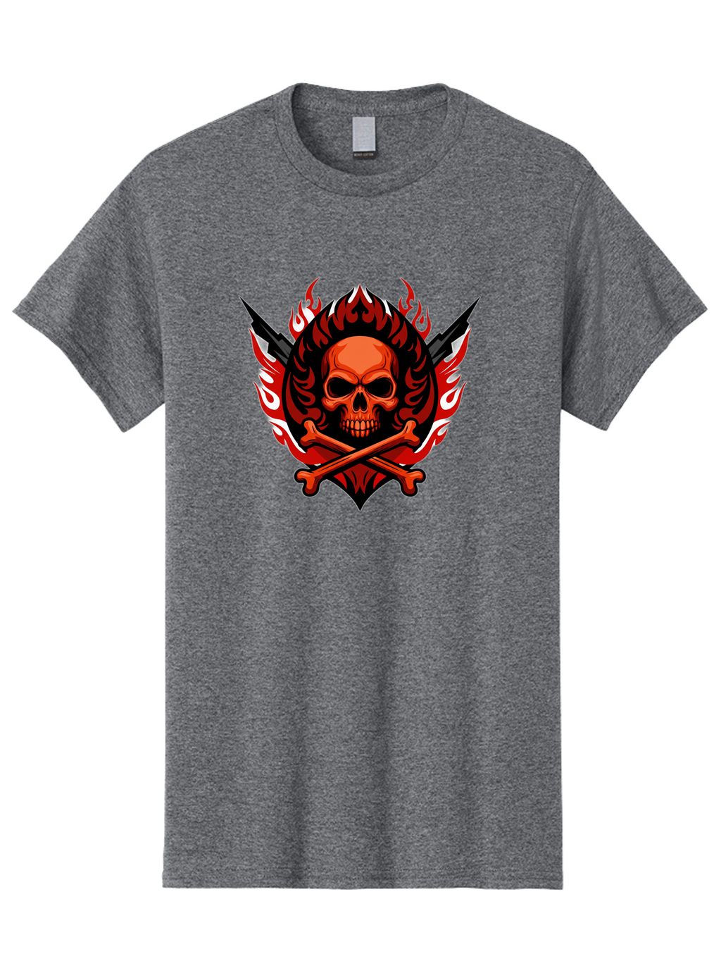 Skull-And-Crossbones-Jolly-Roger Men'S Graphic Tee, 100% Cotton, Comfortable Casual Summer Wear, Machine Washable, Skull And Crossbones, Fiery Design, Daggers, Skull Art, Crossbones Symbol, Bold Graphics, Edgy Style, Gothic Elements Bae277