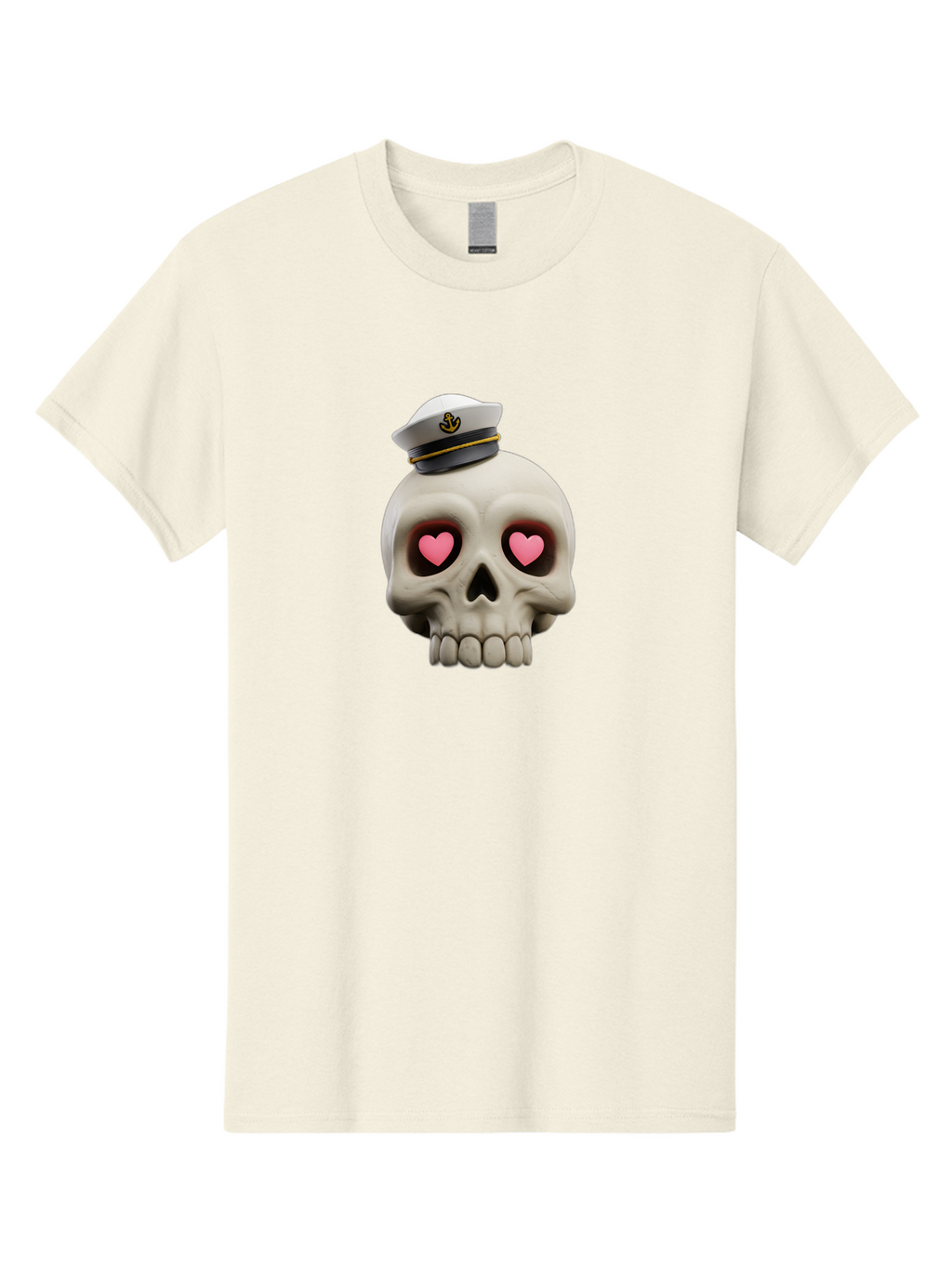 Skull-With-Captain-Hat Men'S Graphic Tee, 100% Cotton, Comfortable Casual Summer Wear, Machine Washable, Skull With Captain Hat, Heart Eyes, Nautical Theme, Halloween, Sugar Skull, Love, Pirate, Skull Art, Gothic, Skull Design Bae279