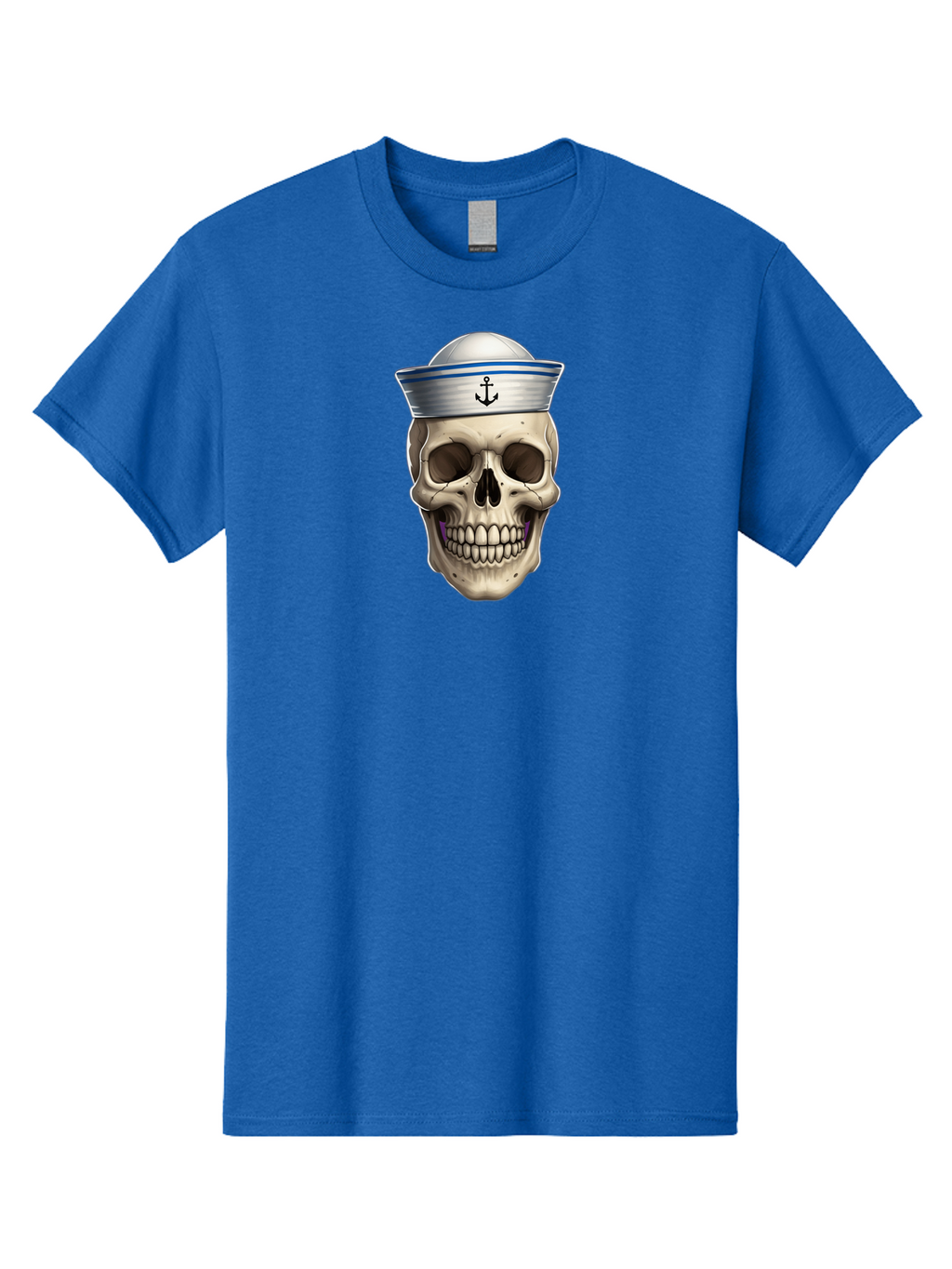 Skull-With-Sailor-Hat Men'S Graphic Tee, 100% Cotton, Comfortable Casual Summer Wear, Machine Washable, Sailor Skull, Human Skull, Sailor Hat, Anchor Symbol, Gothic Style, Grunge Aesthetic, Edgy Design, Bold Illustration Bae281