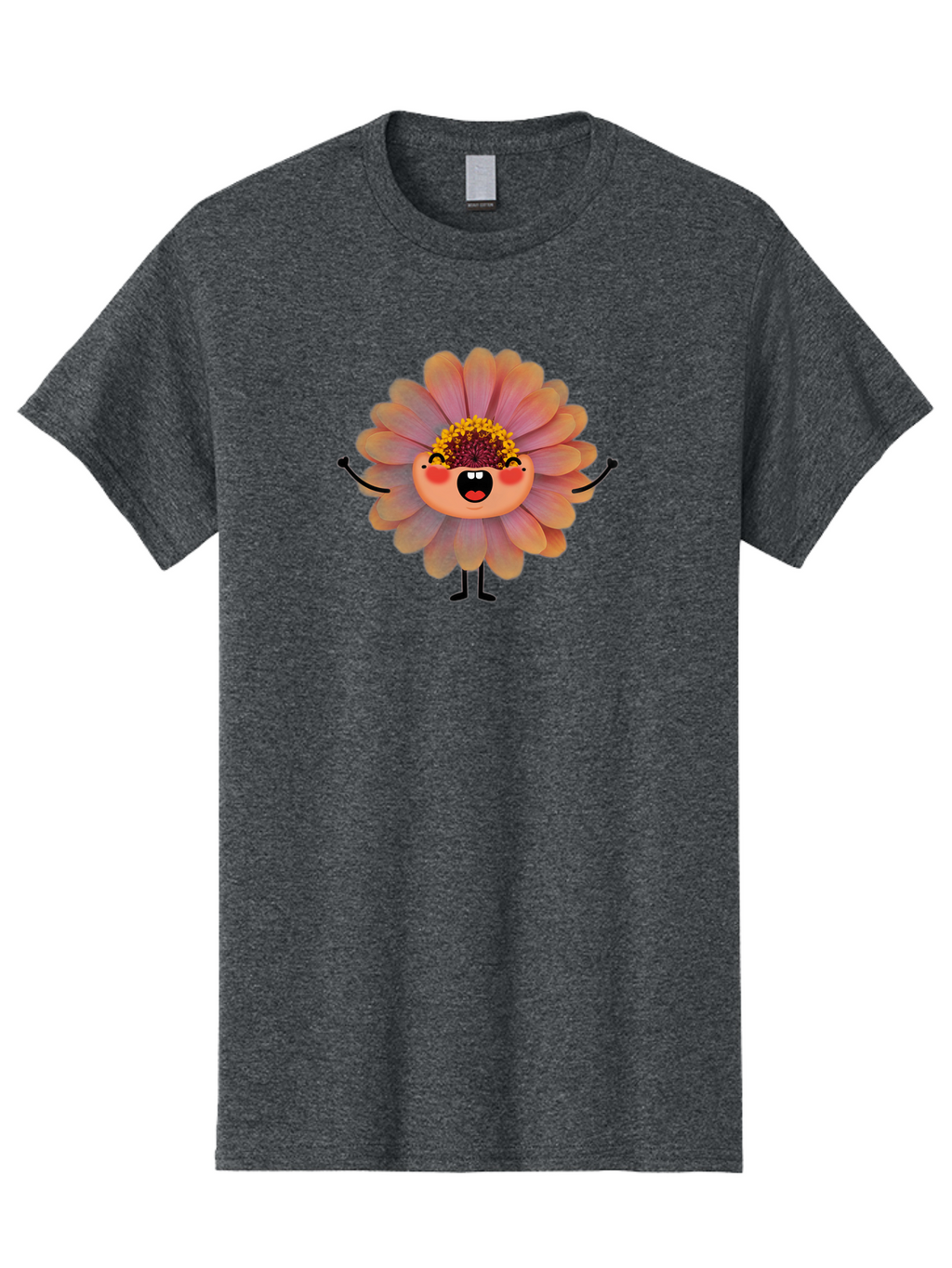 Smiling-Flower-Character Men'S Graphic Tee, 100% Cotton, Comfortable Casual Summer Wear, Machine Washable, Cartoon Flower, Anthropomorphic Flower, Smiling Face, Happy Expression, Colorful Petals, Pink And Green Hues, Whimsical Character, Bae286