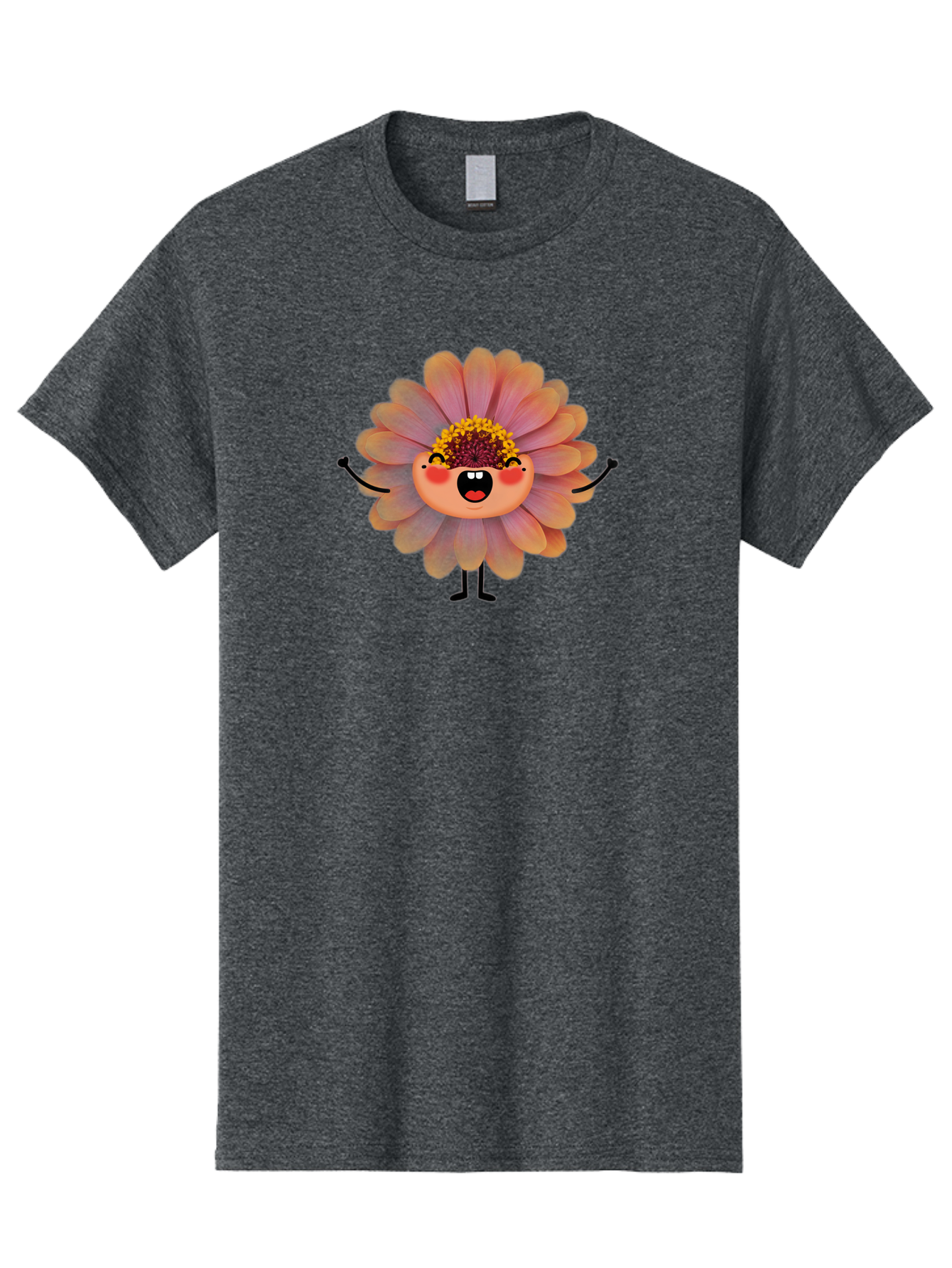 Smiling-Flower-Character Men'S Graphic Tee, 100% Cotton, Comfortable Casual Summer Wear, Machine Washable, Cartoon Flower, Anthropomorphic Flower, Smiling Face, Happy Expression, Colorful Petals, Pink And Green Hues, Whimsical Character, Bae286